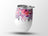 White tumbler with vibrant watercolor floral design and silver lid.
