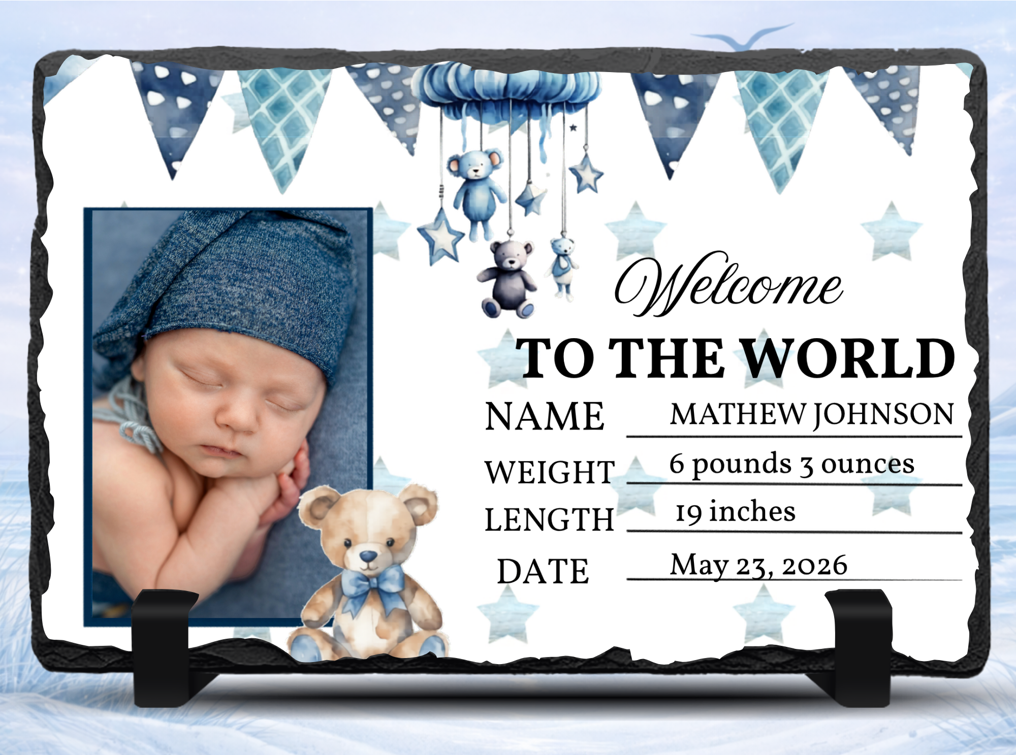newborn keepsake slate with name weight and date
