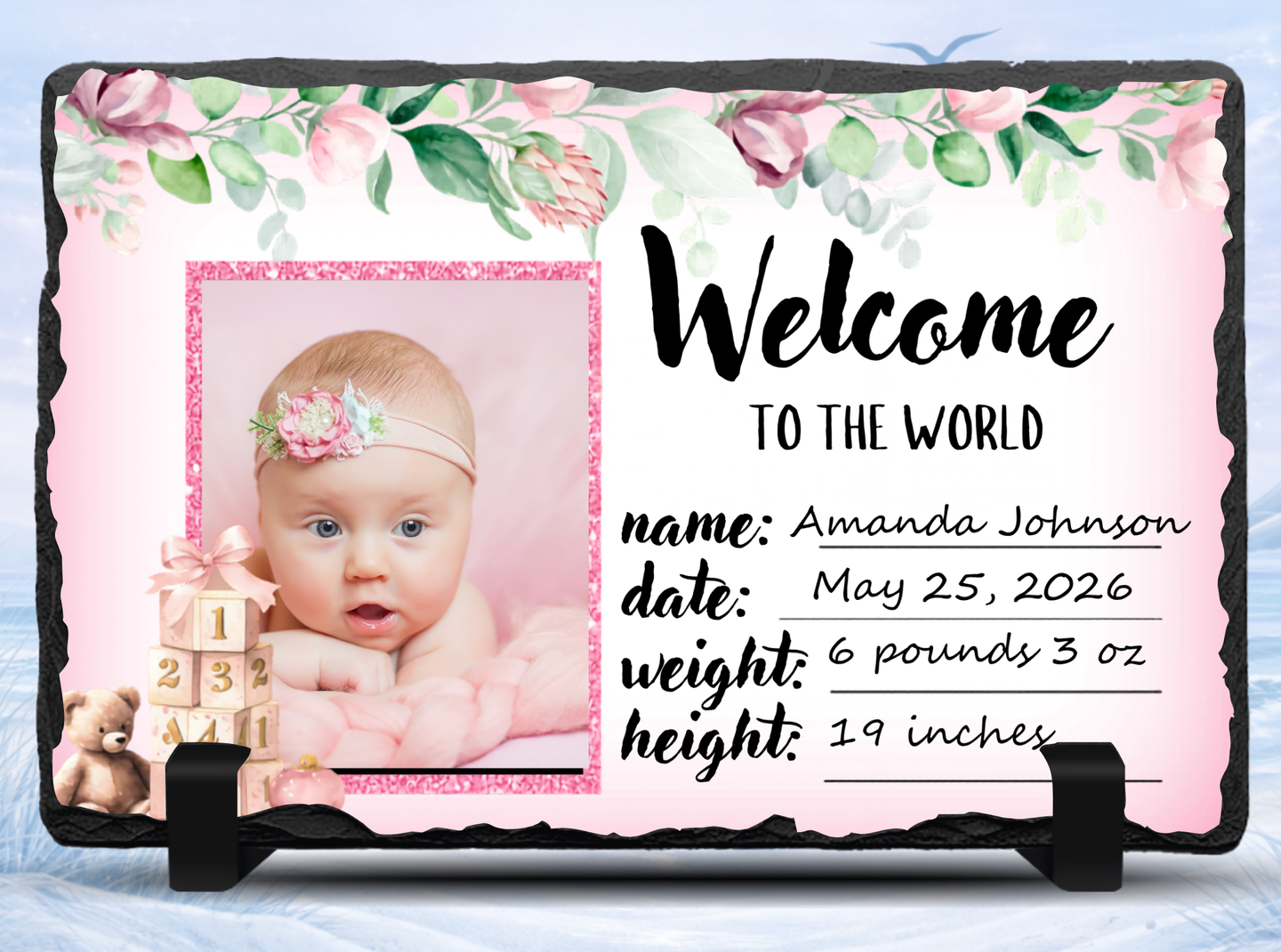 baby girl birth announcement photo slate personalized
