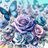 Bouquet of purple and blue roses with two blue butterflies.