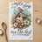 Towel with birdhouse, flowers, bird, and text "Simple things are the best".