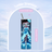 Tumbler with betty boop design and dimensions on a light blue background