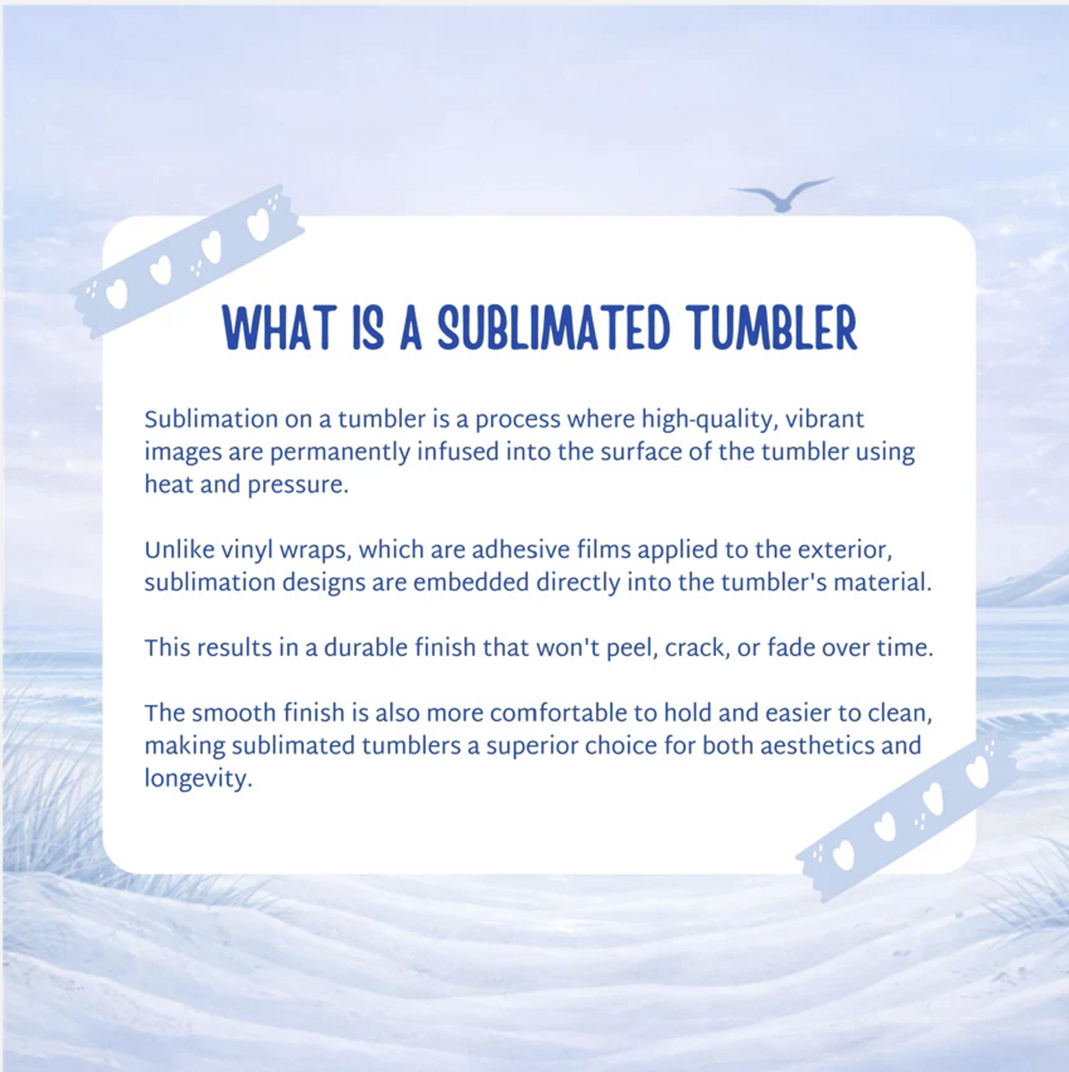 Infographic explaining what a sublimated tumbler is, detailing the process and benefits.