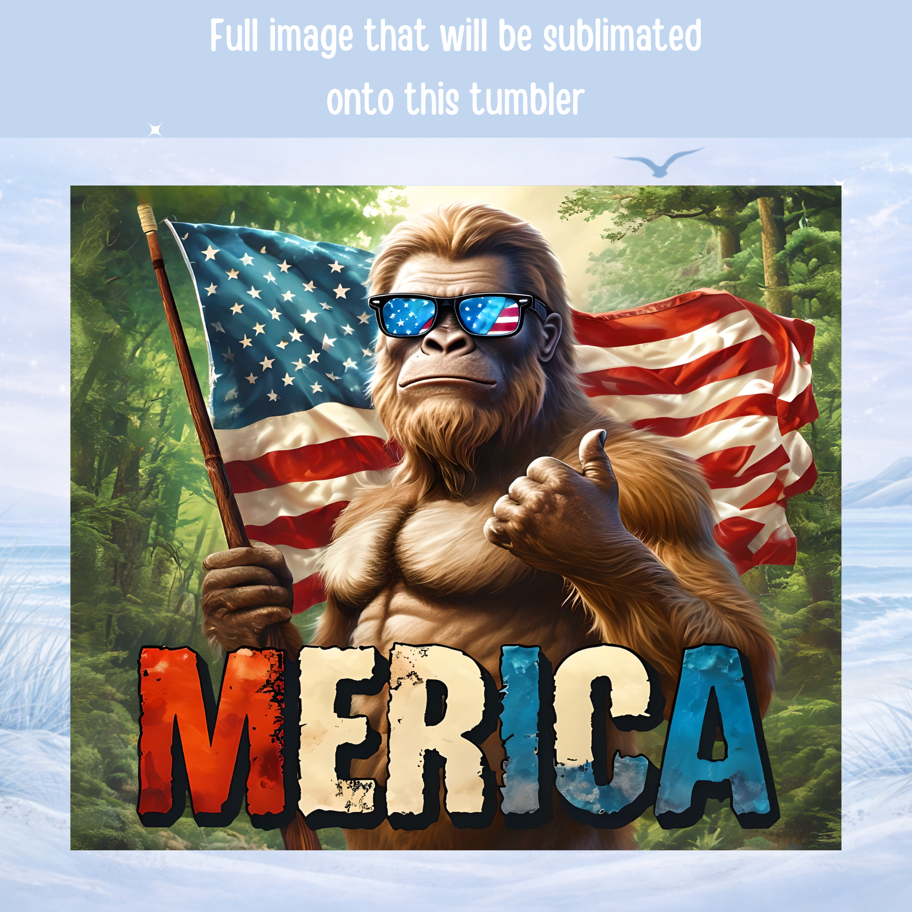 bigfoot usa flag tumbler sunglasses design