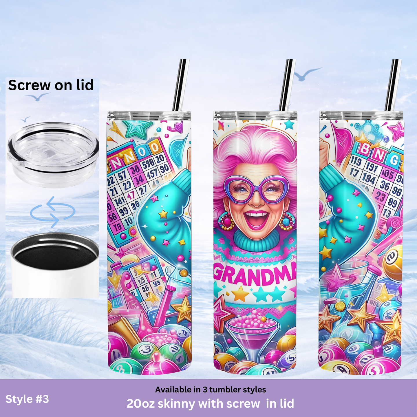 bingo balls cards tumbler grandma theme