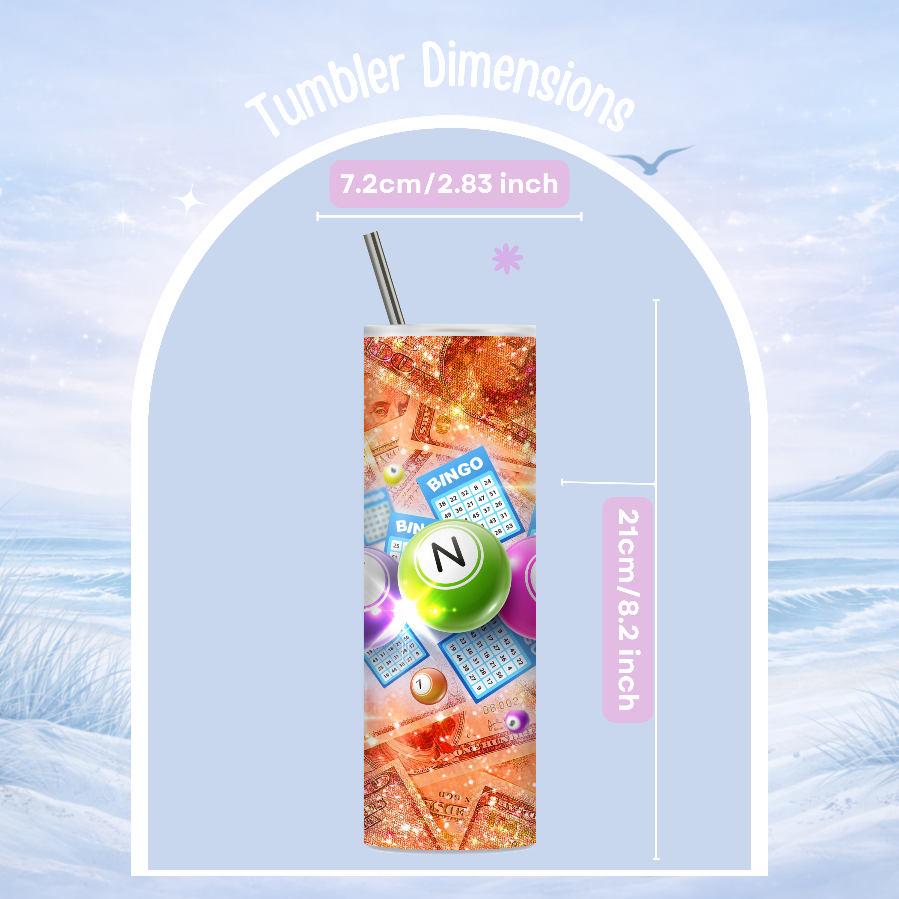 bingo balls and cards skinny tumbler