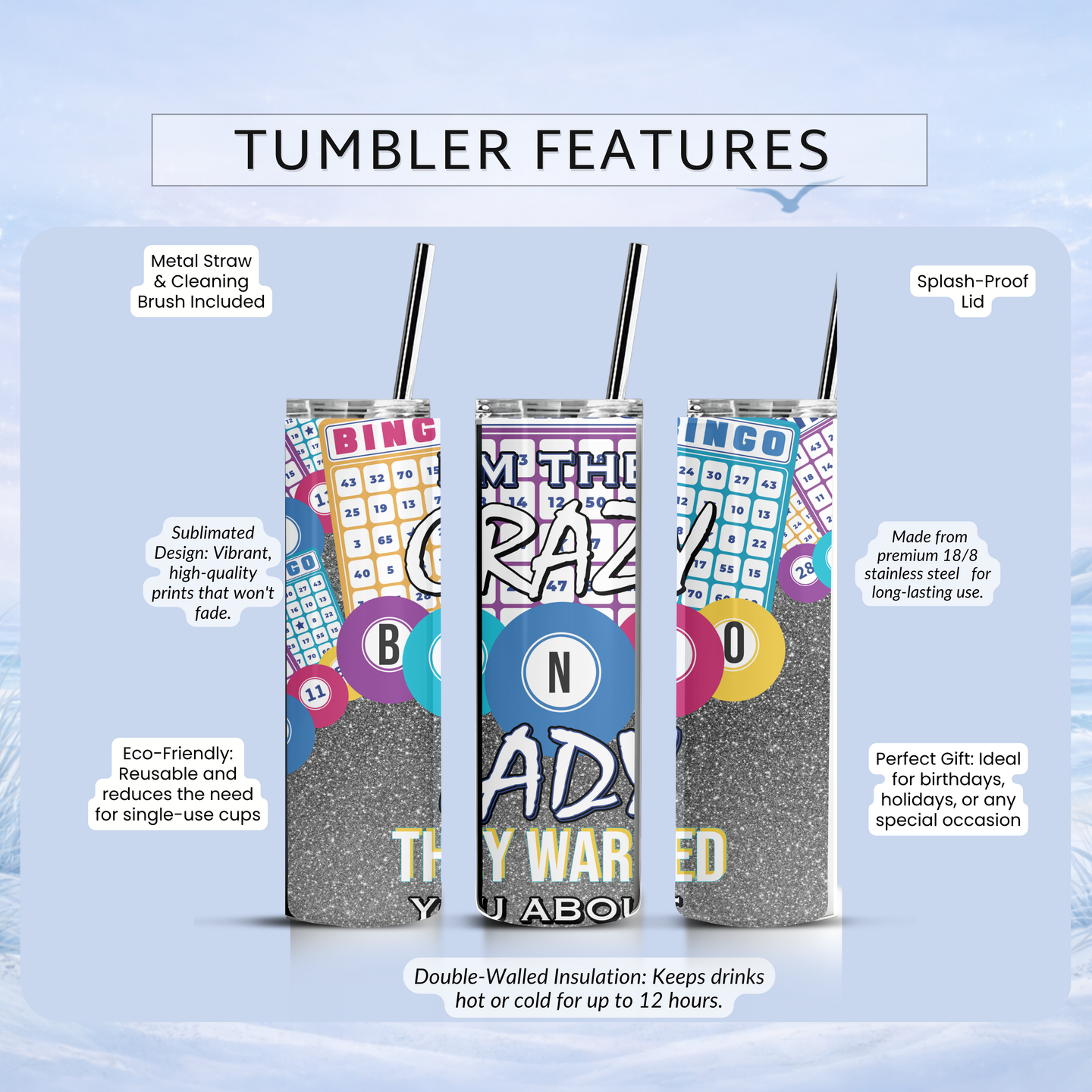 bingo card glitter look tumbler