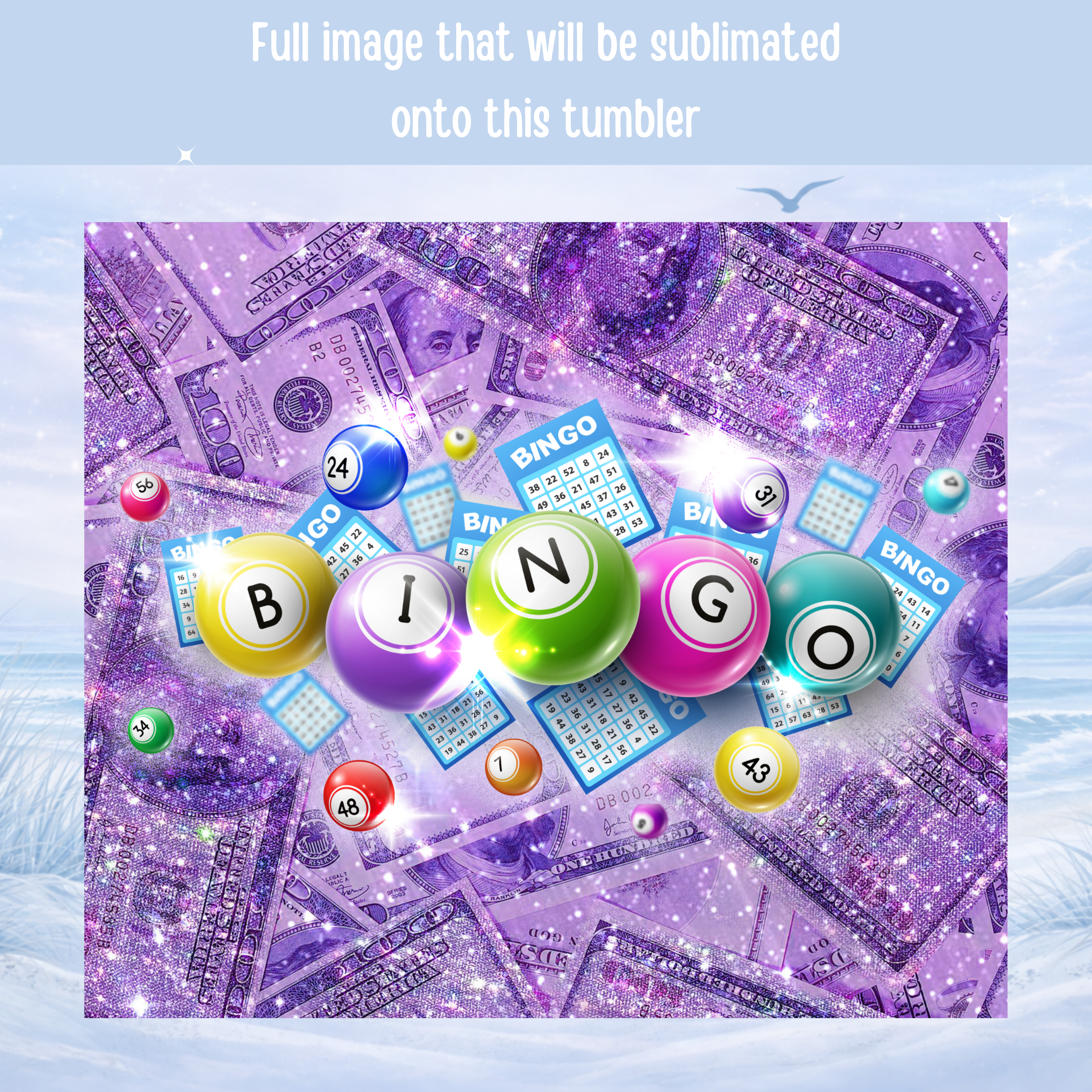 bingo money themed stainless steel tumbler