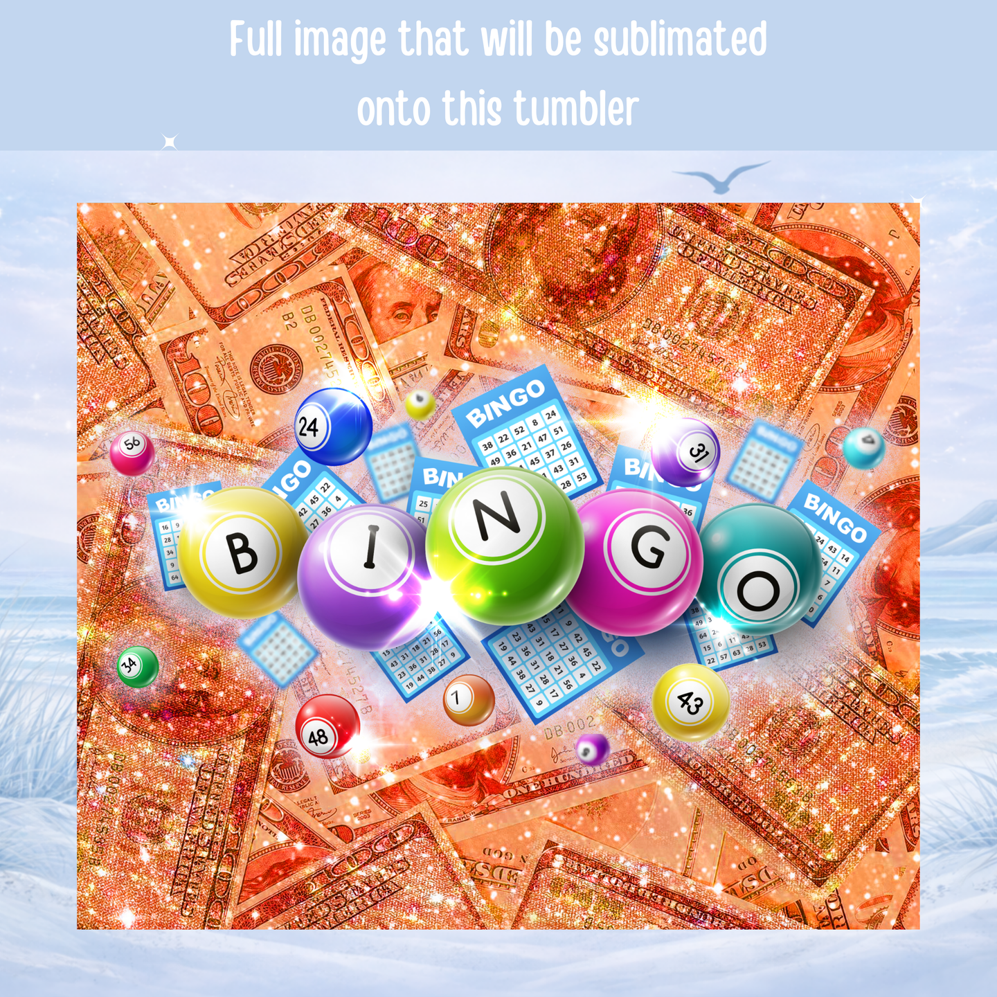 bingo money themed stainless steel tumbler