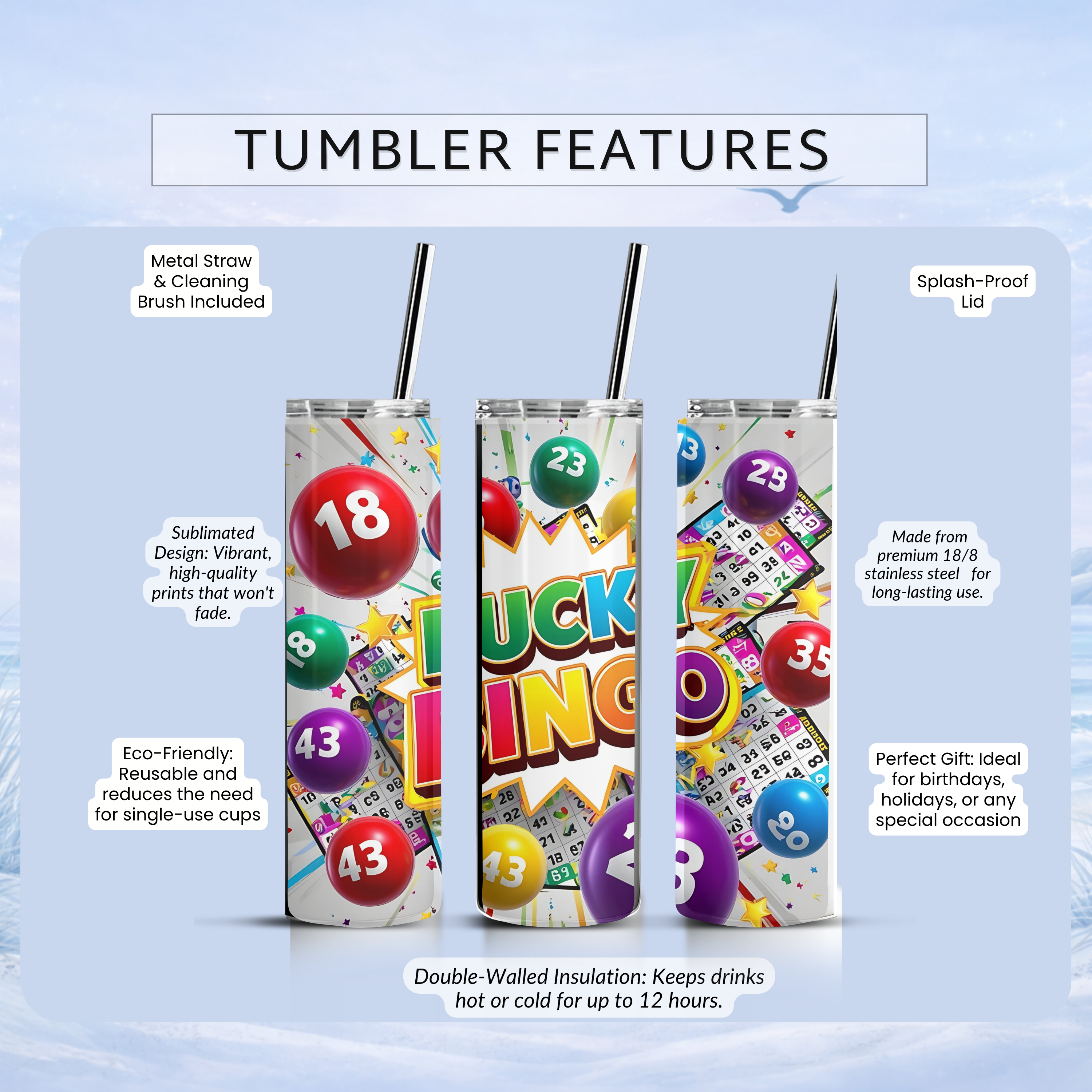 bingo night stainless steel tumbler