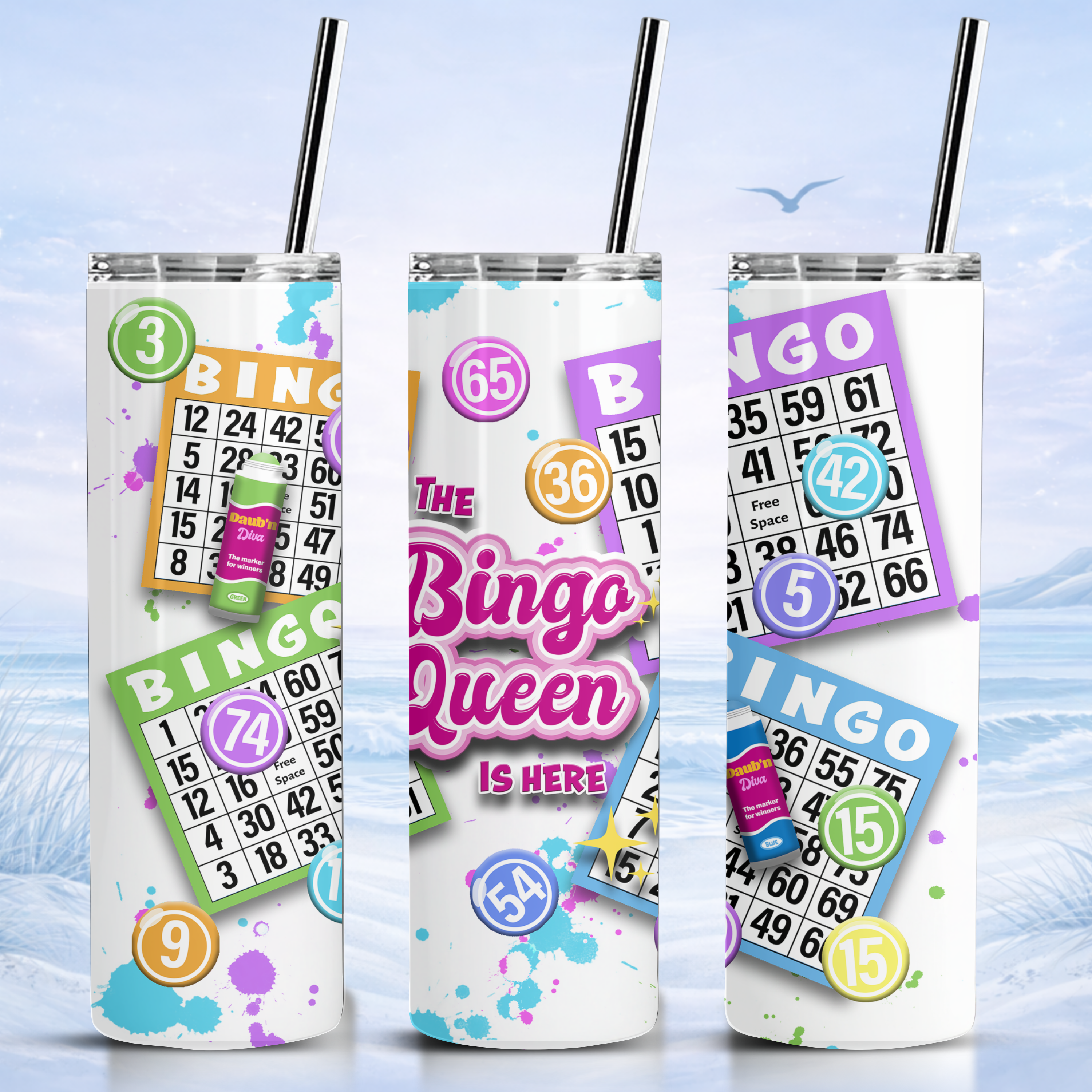bingo queen tumbler colorful design