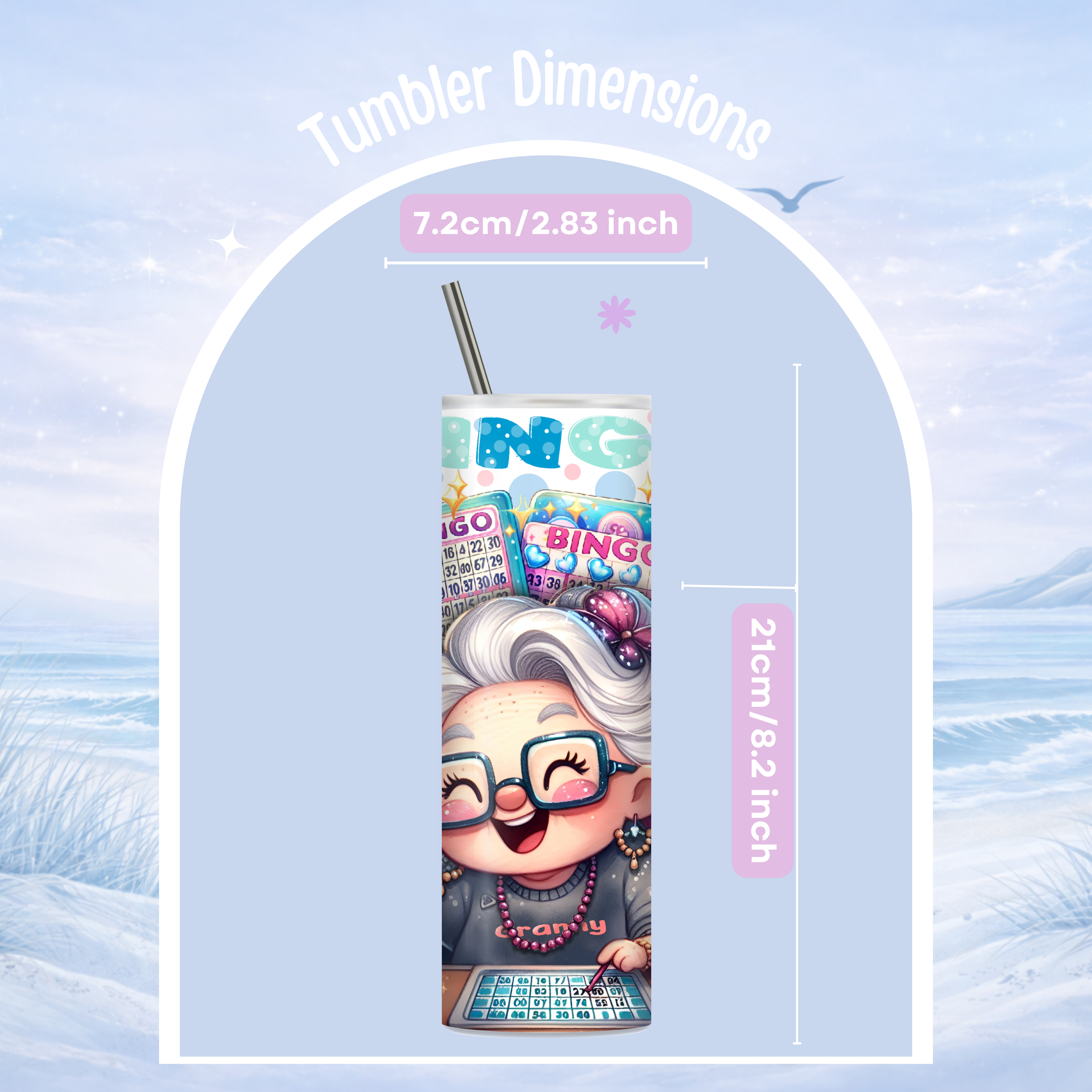 bingo themed insulated tumbler with straw