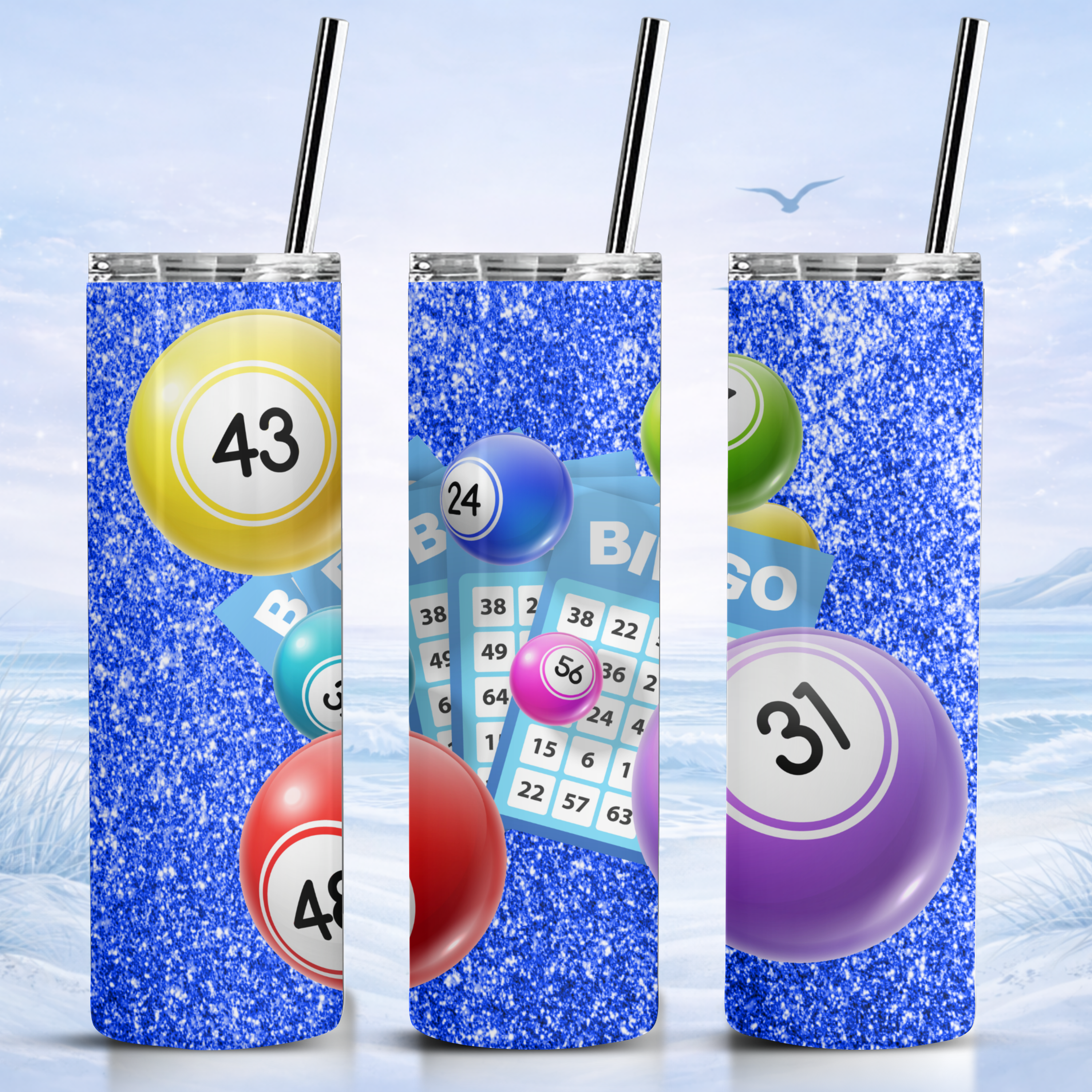 blue glitter bingo tumbler 20 oz