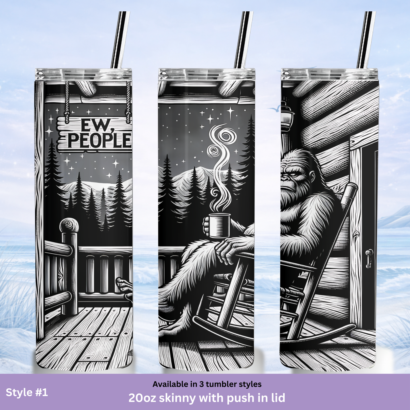 black and white bigfoot tumbler design