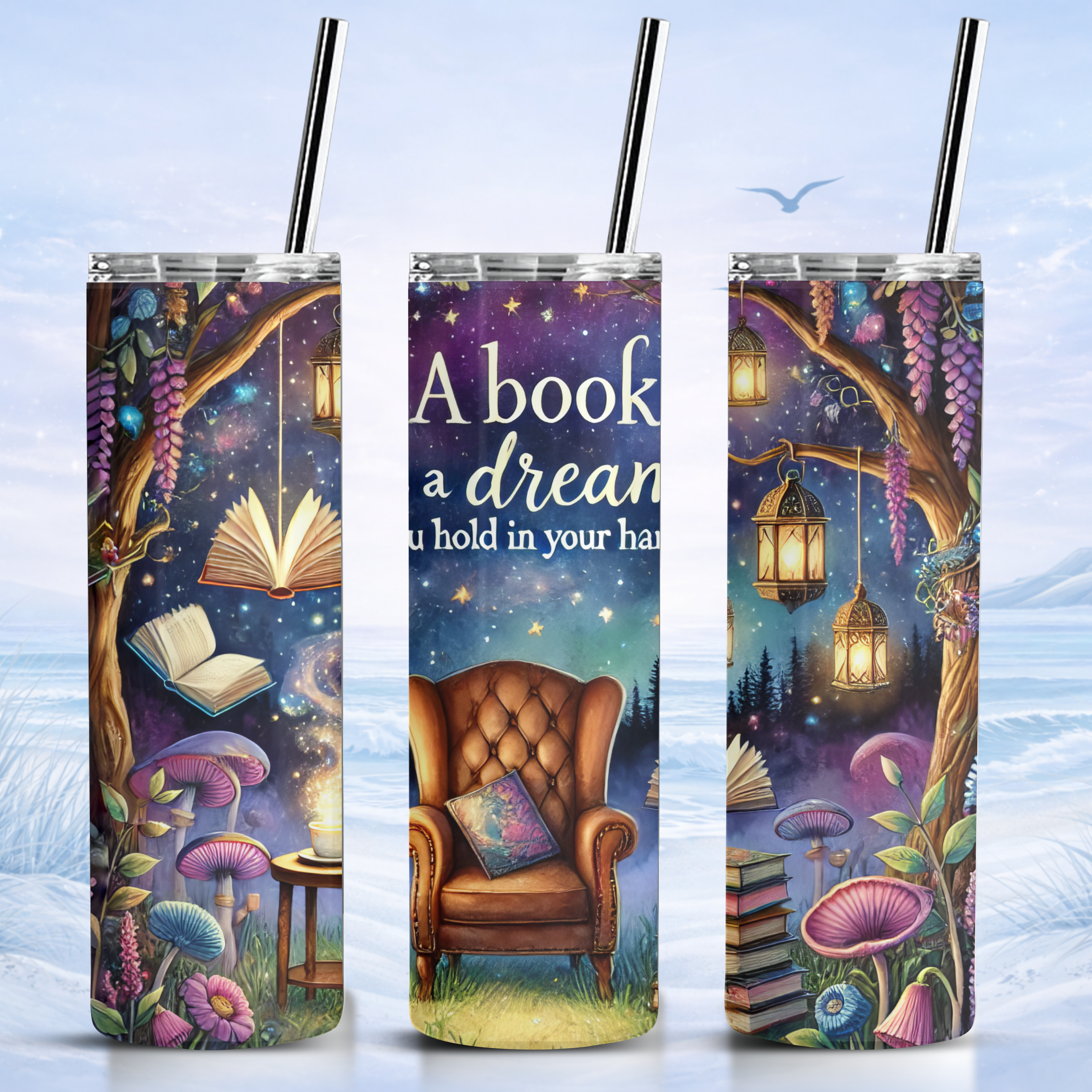 boho books coffee tumbler insulated skinny tumbler