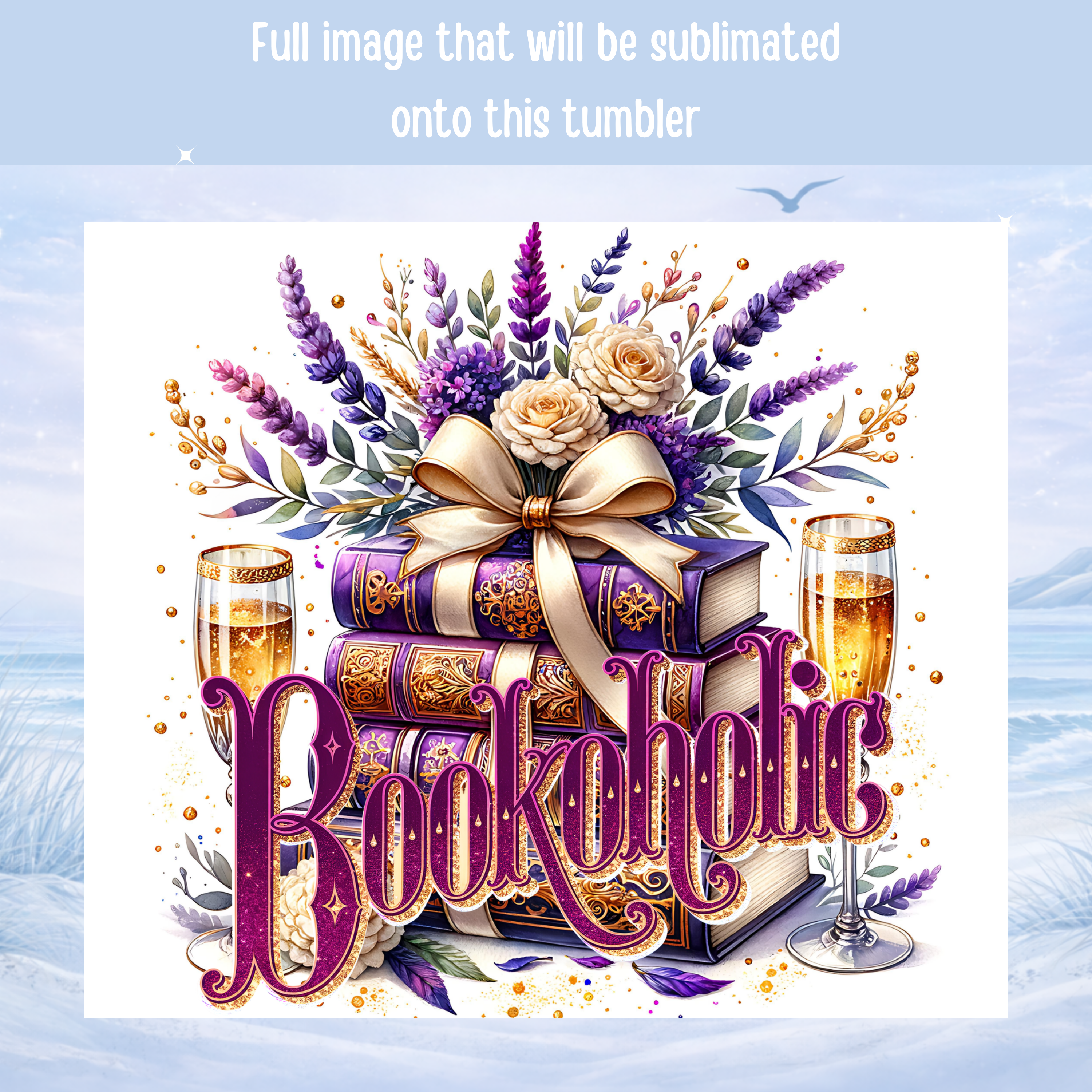 book club tumbler floral books champagne design