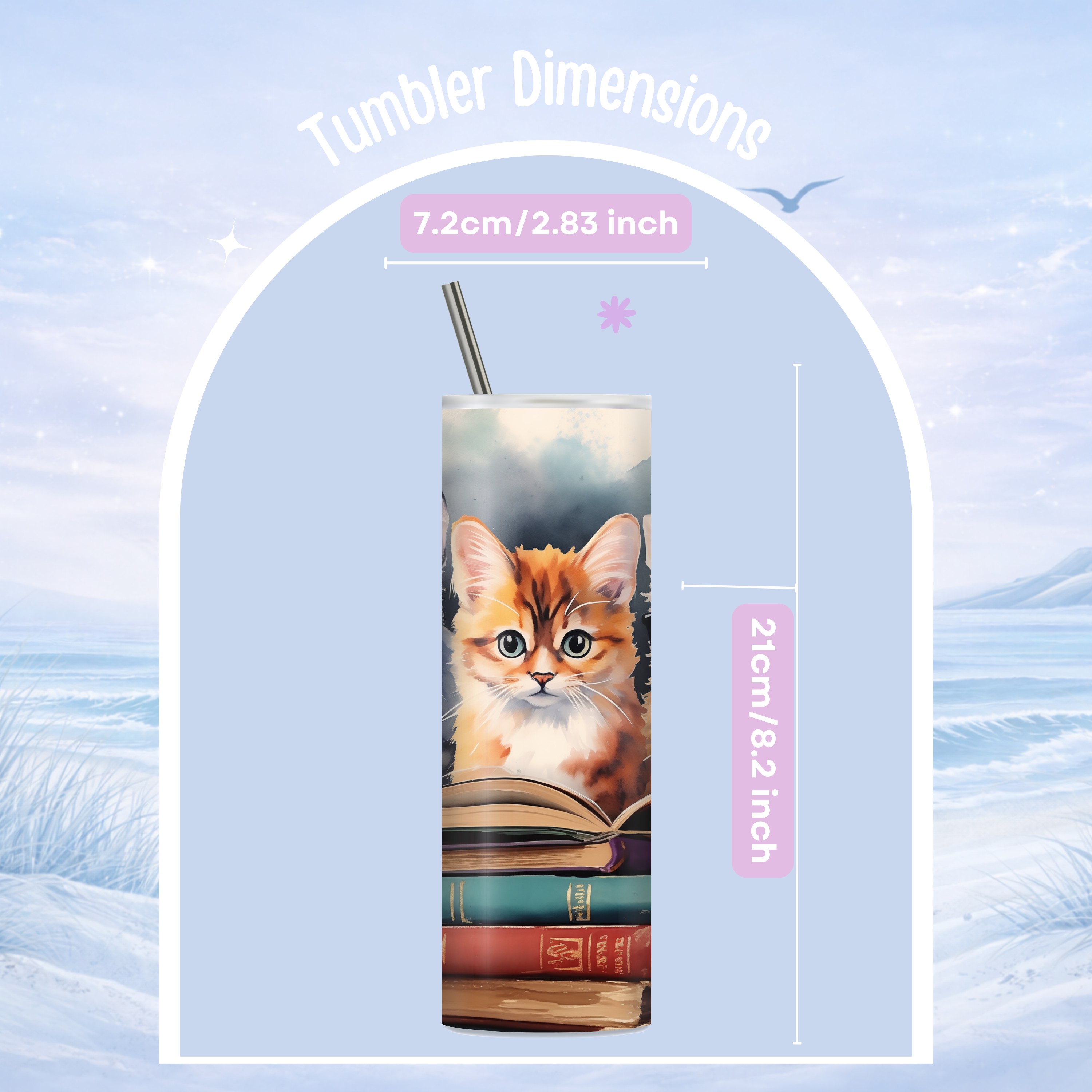 book lover cat tumbler watercolor animal coffee cup