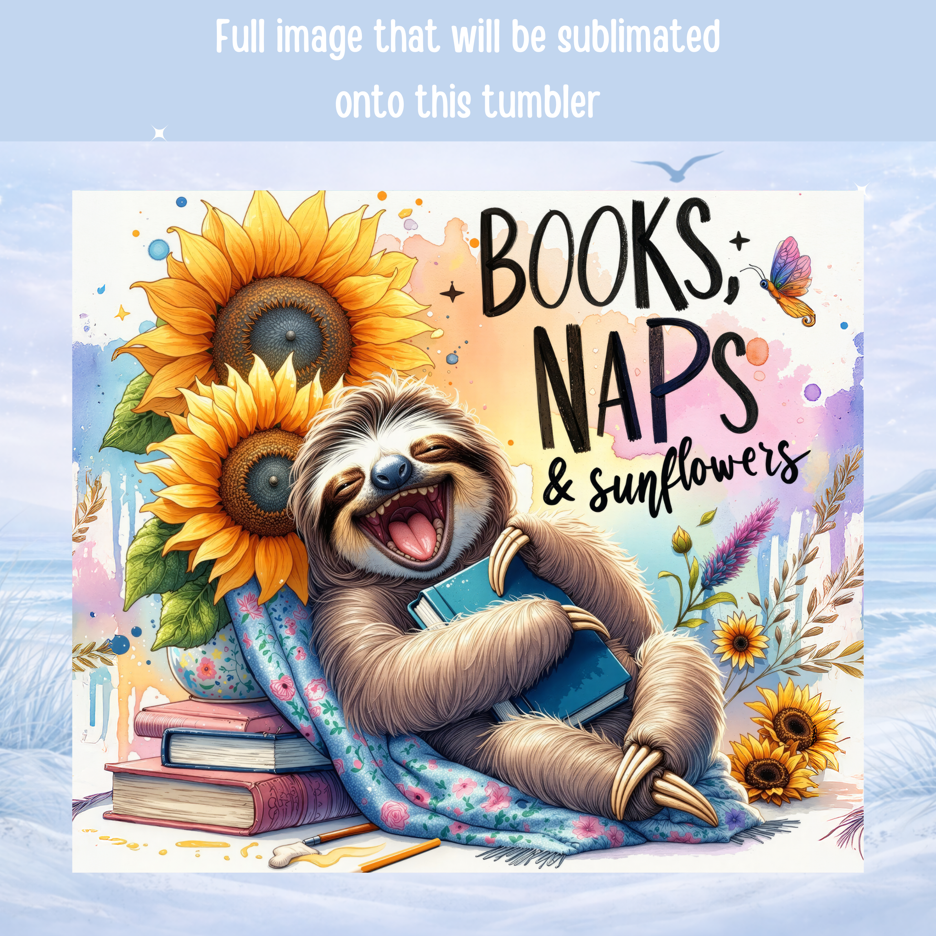 book lover sloth tumbler cute animal coffee tumbler
