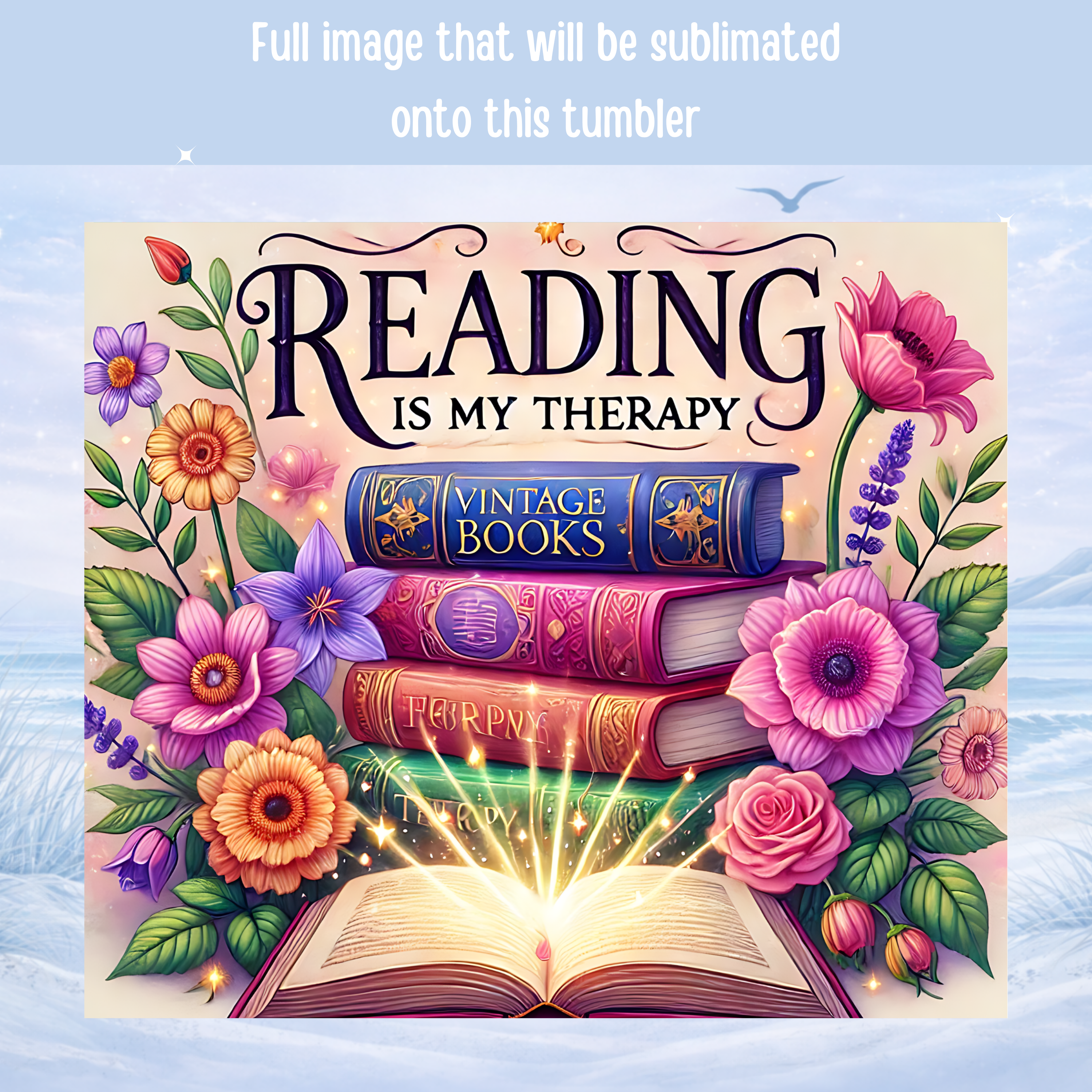 book lover tumbler floral vintage books design