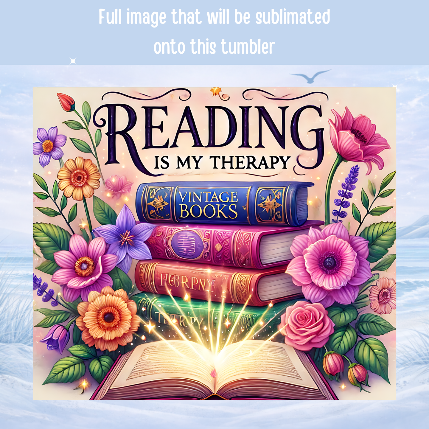 book lover tumbler floral vintage books design