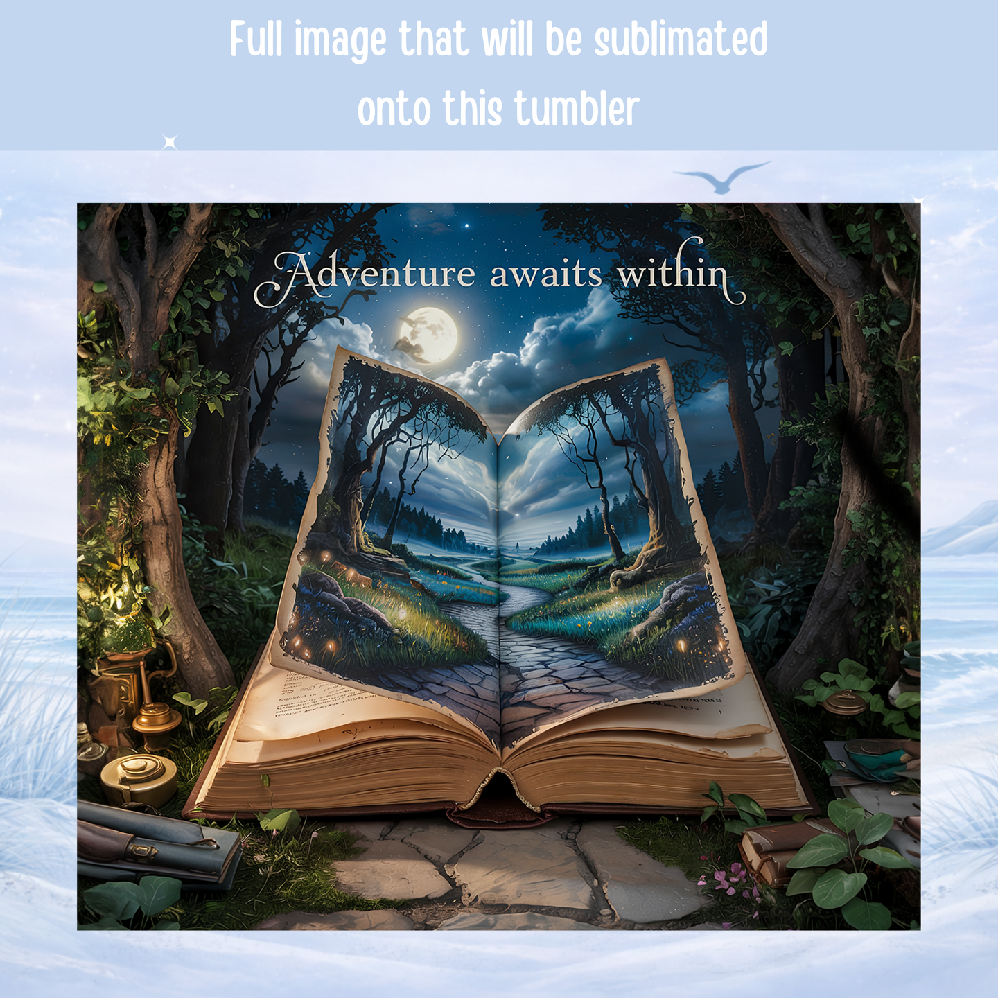 book lover tumbler magical forest reading cup