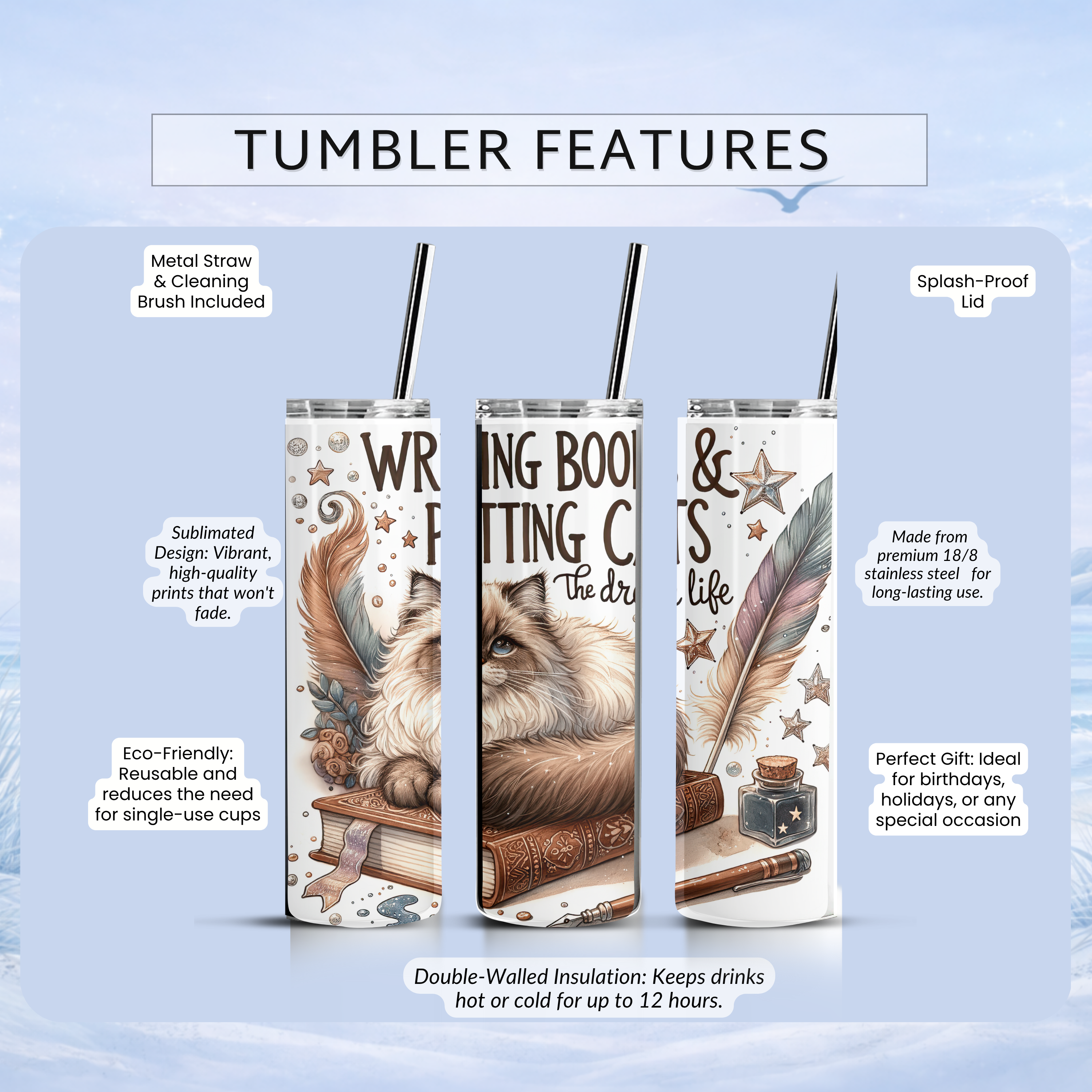 book lover tumbler writer gift insulated drinkware