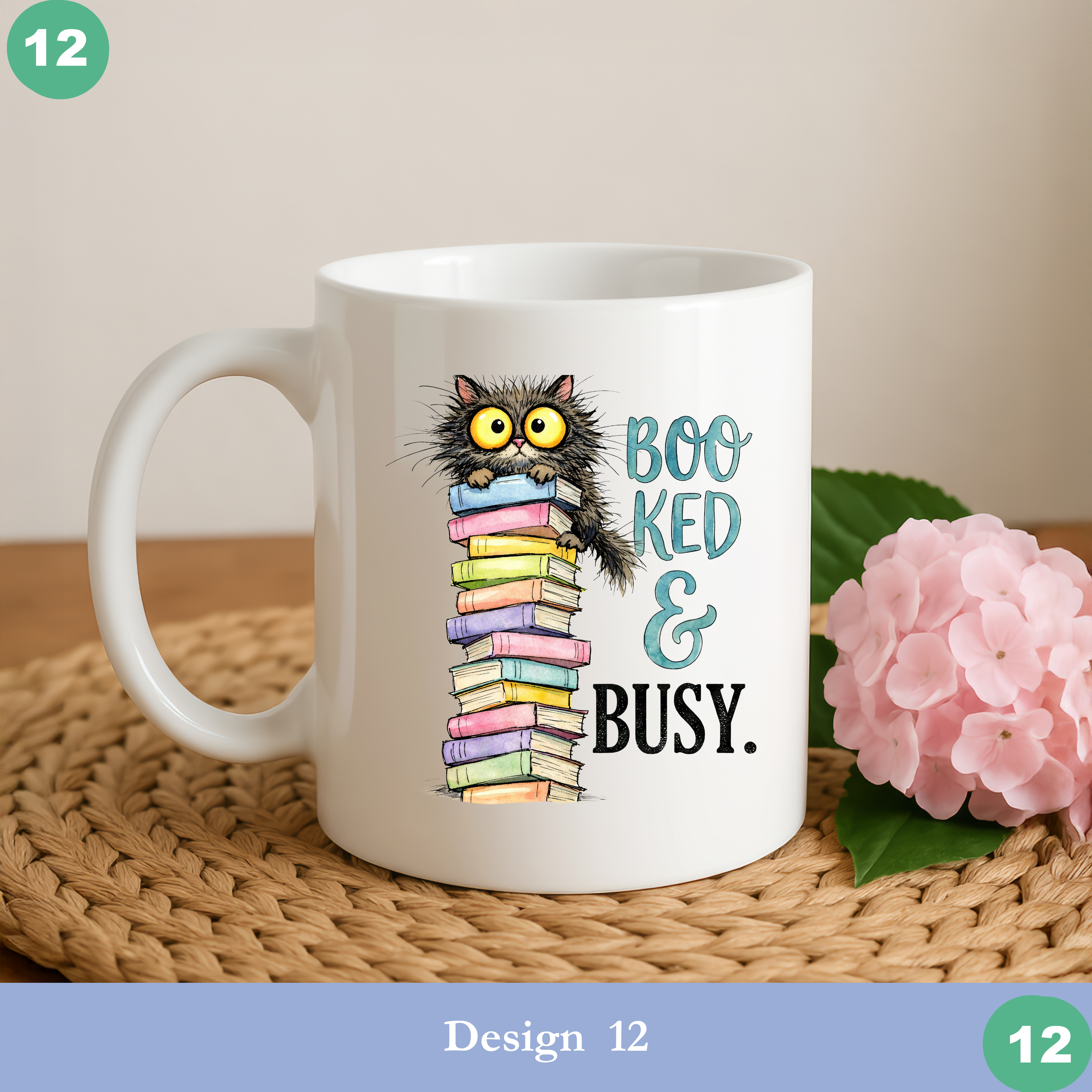booked and busy cat reading mug