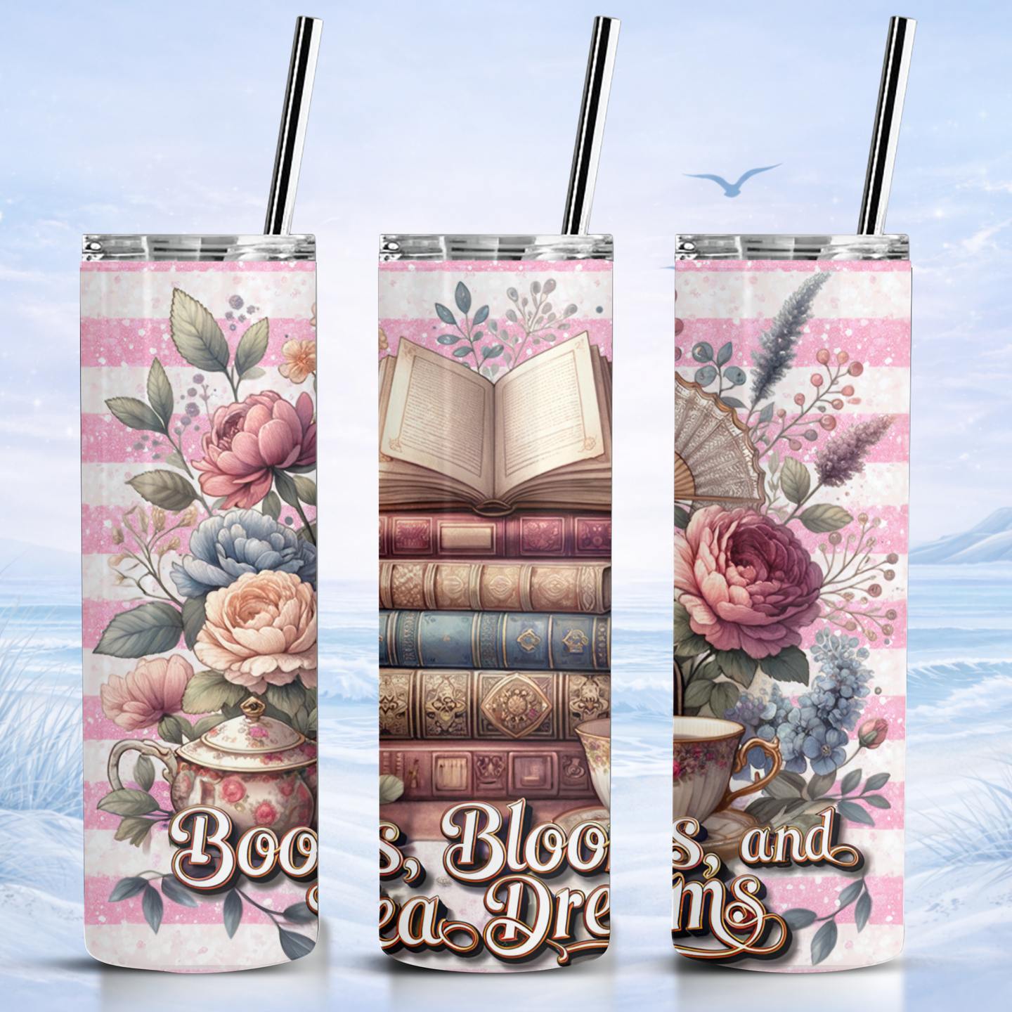 books tea tumbler floral book lover insulated skinny tumbler