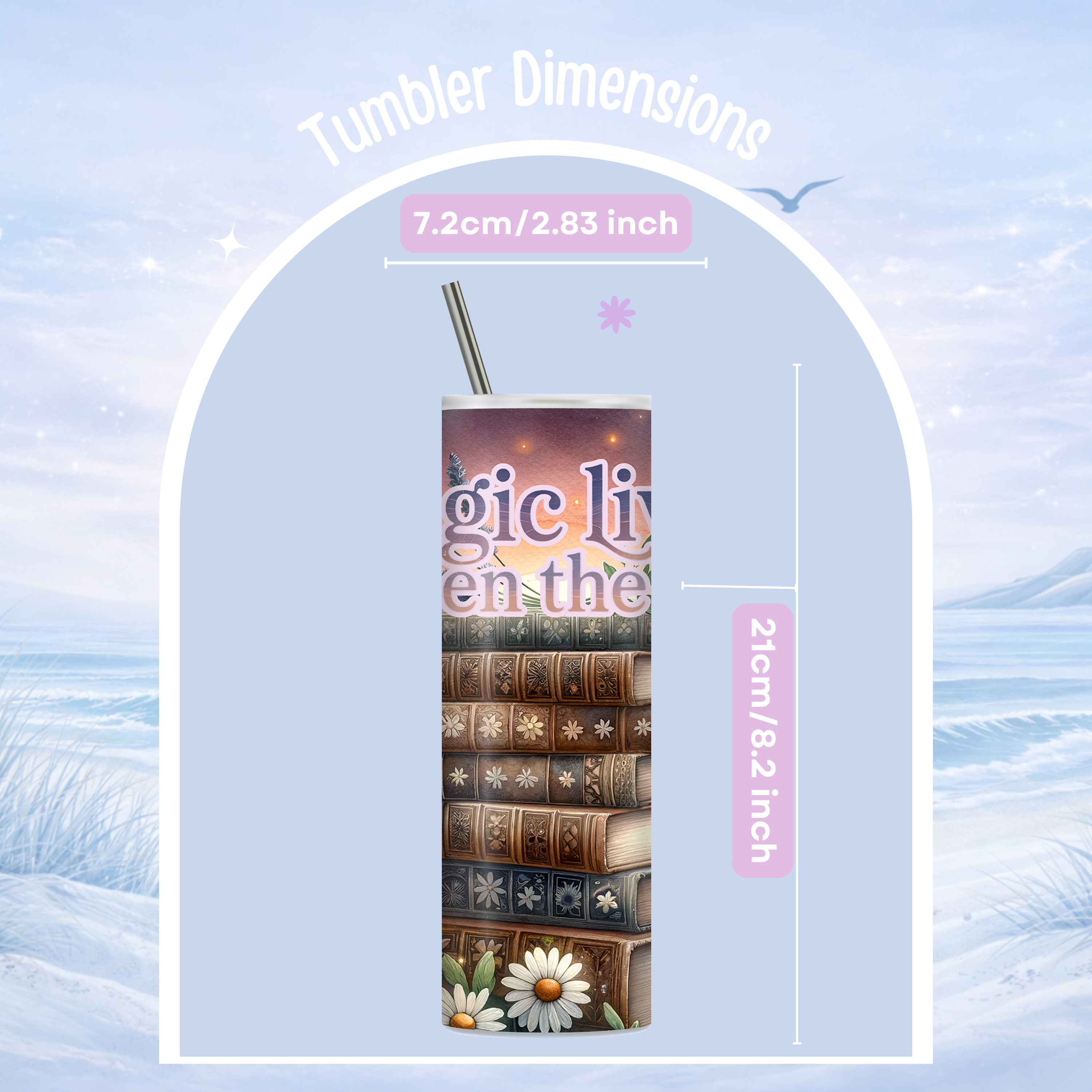bookworm gift tumbler cottagecore floral design
