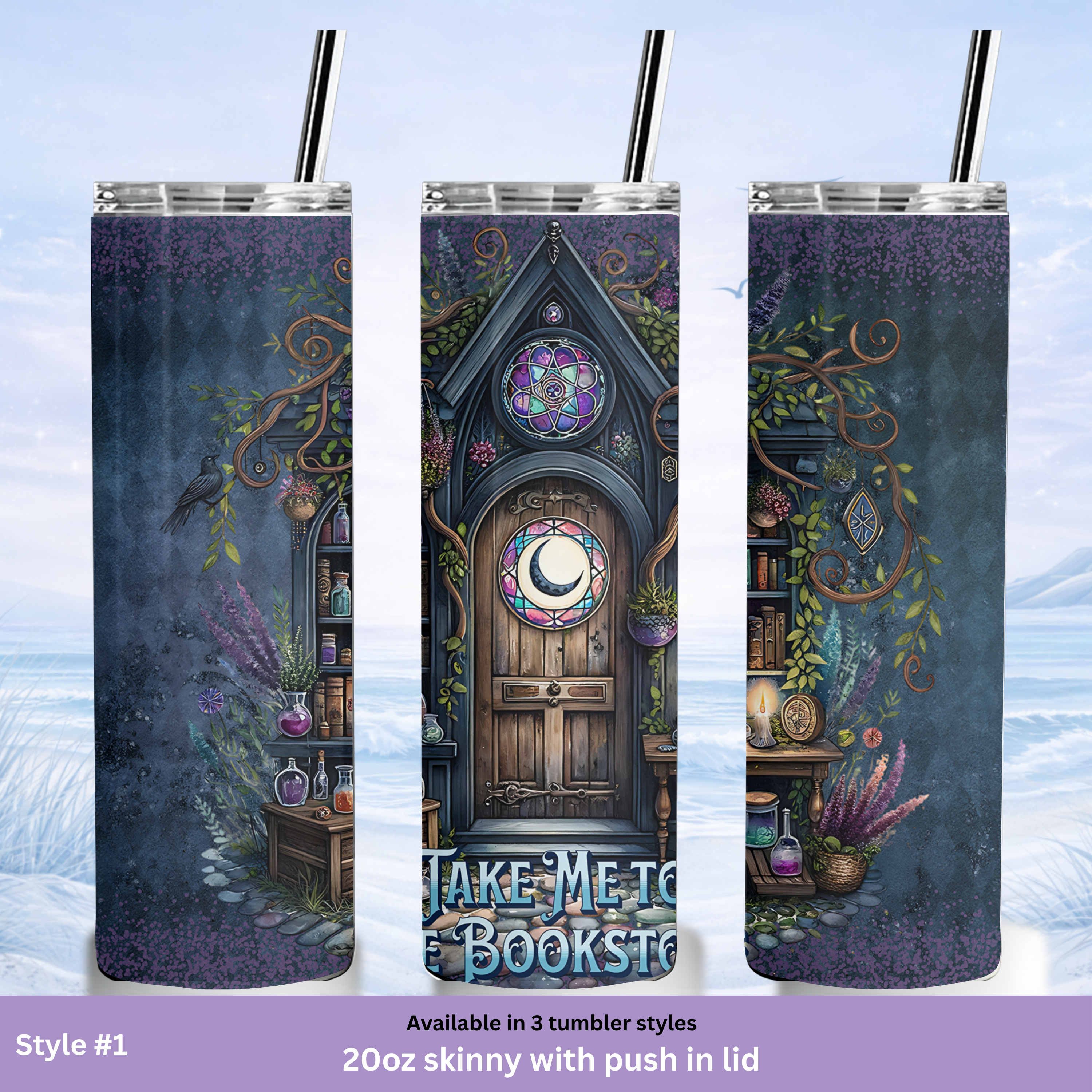 bookworm gift tumbler fantasy cottagecore style
