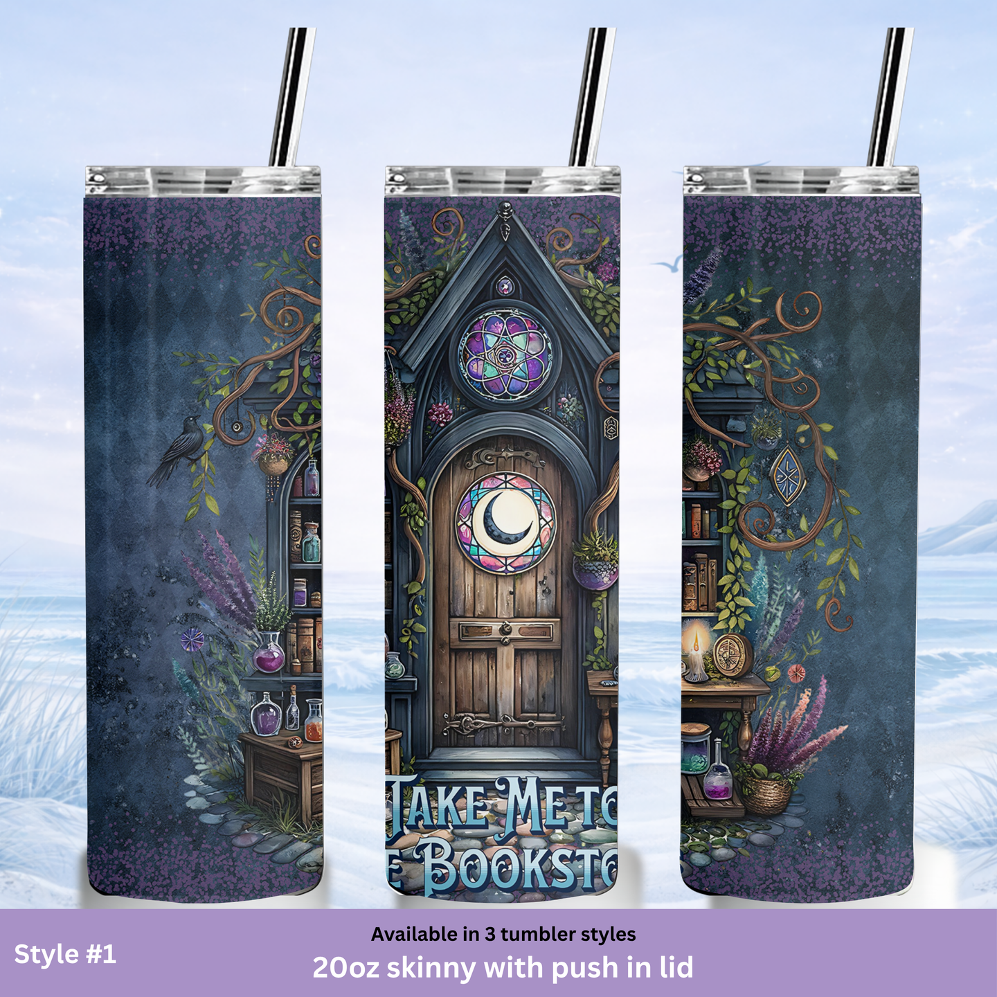 bookworm gift tumbler fantasy cottagecore style
