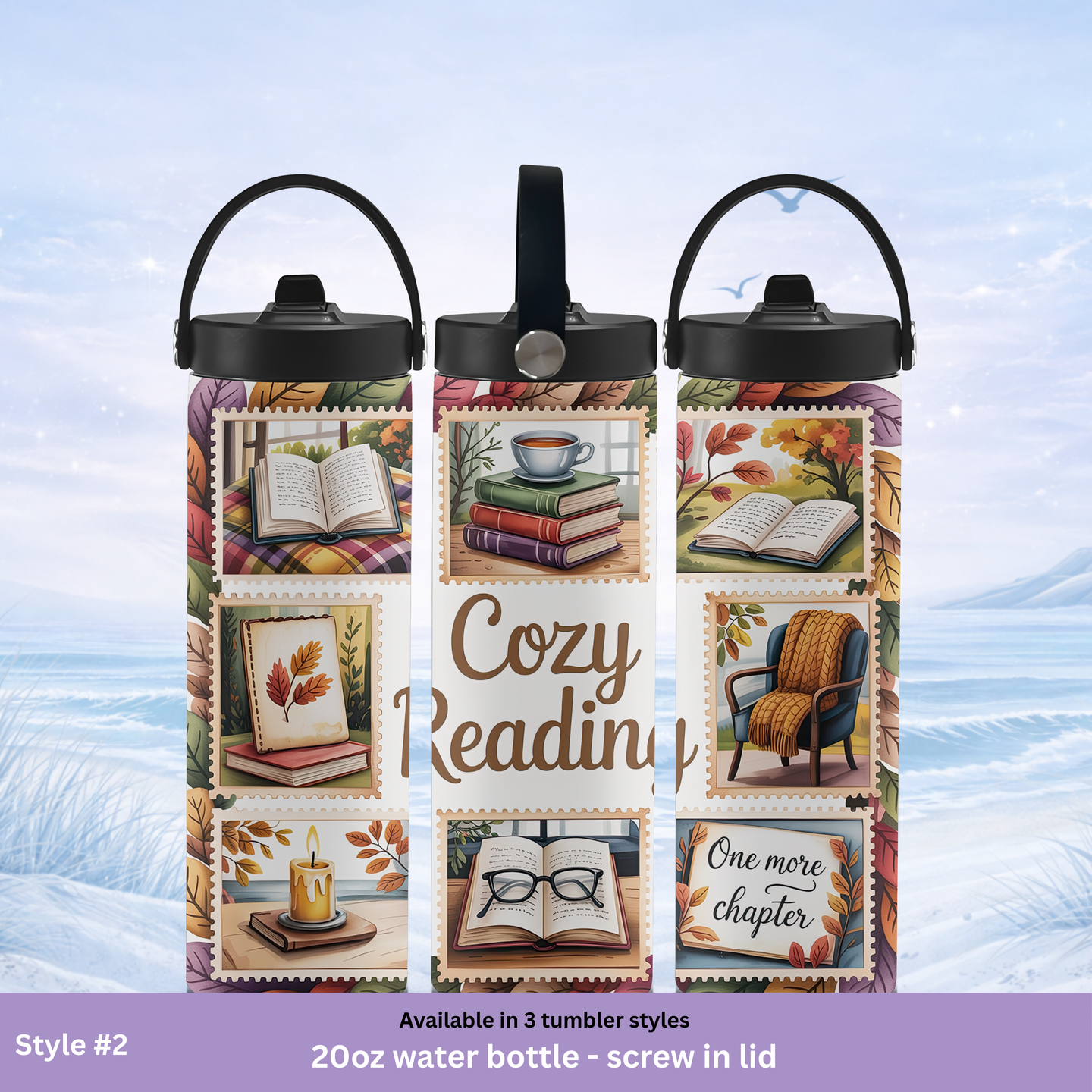 bookworm tumbler cozy fall reading design cup