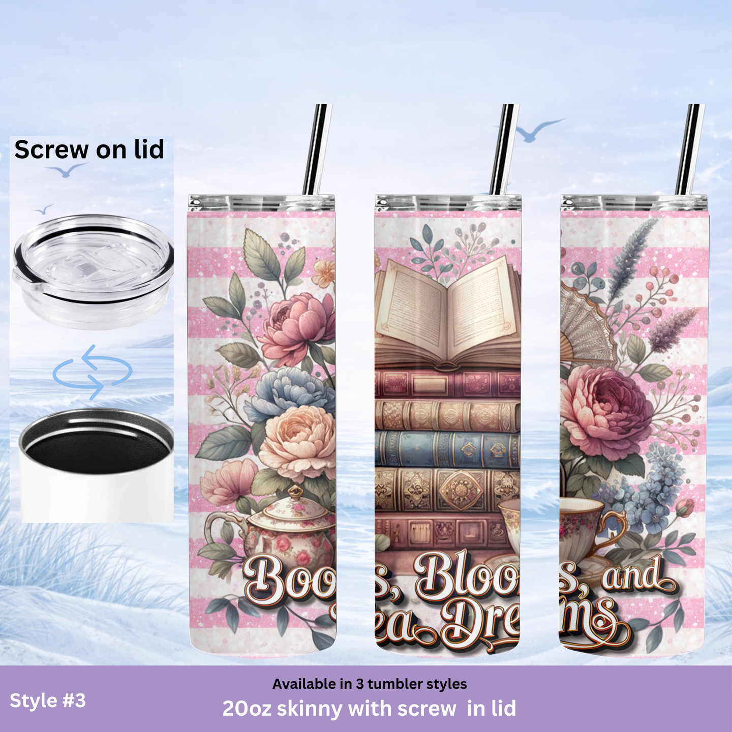 bookworm tumbler cozy tea floral aesthetic cup