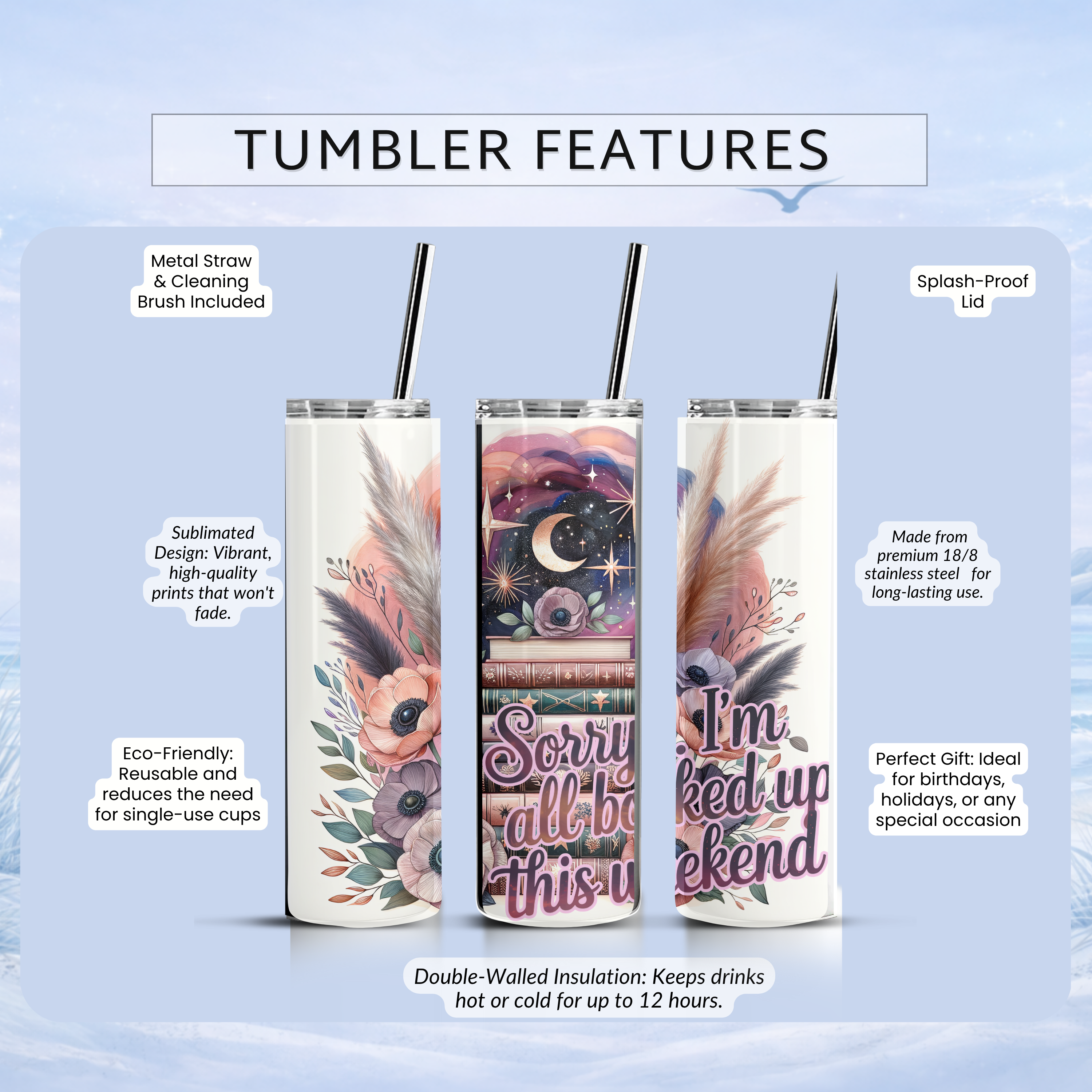 bookworm tumbler funny reading quote weekend vibes
