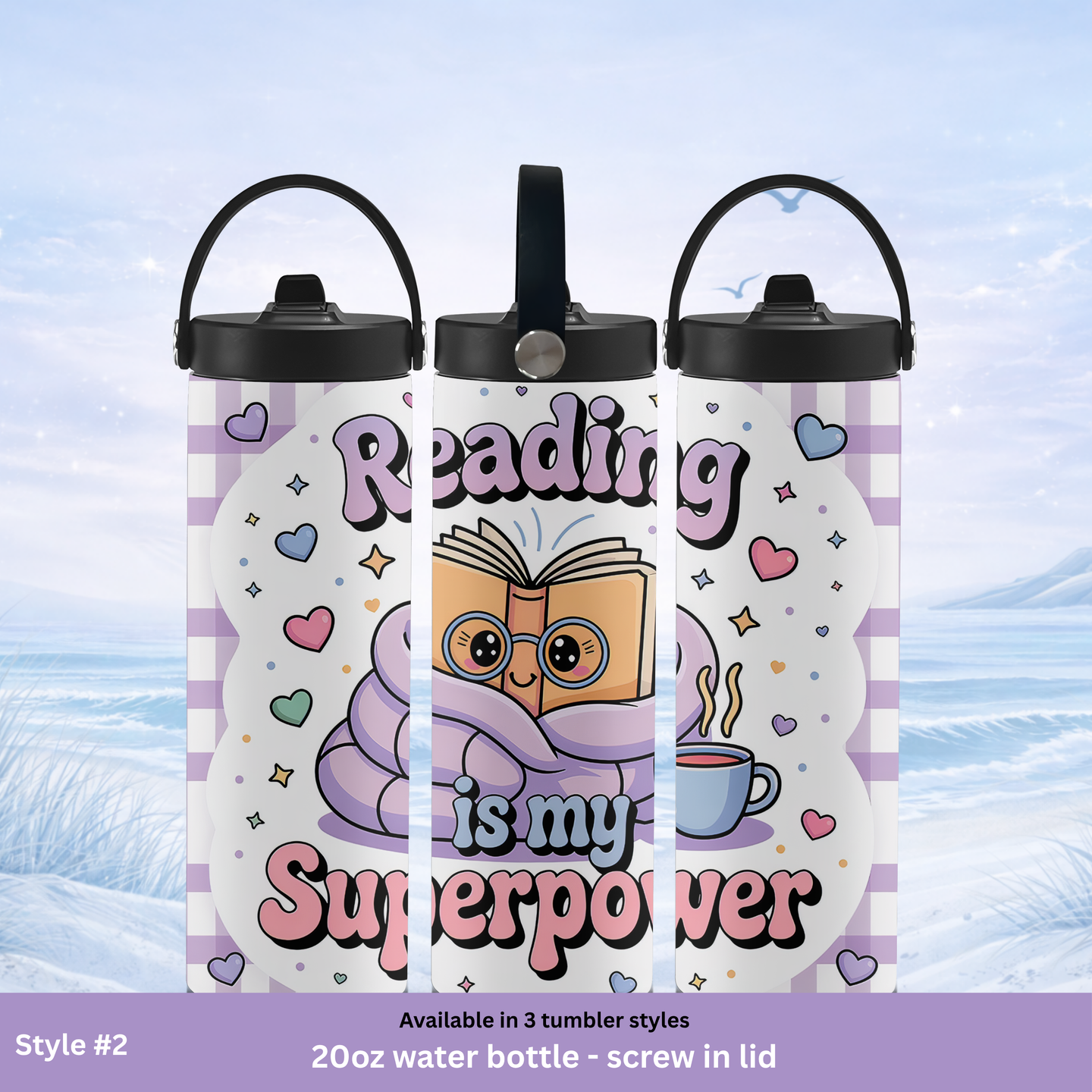 bookworm tumbler pastel hearts cozy design