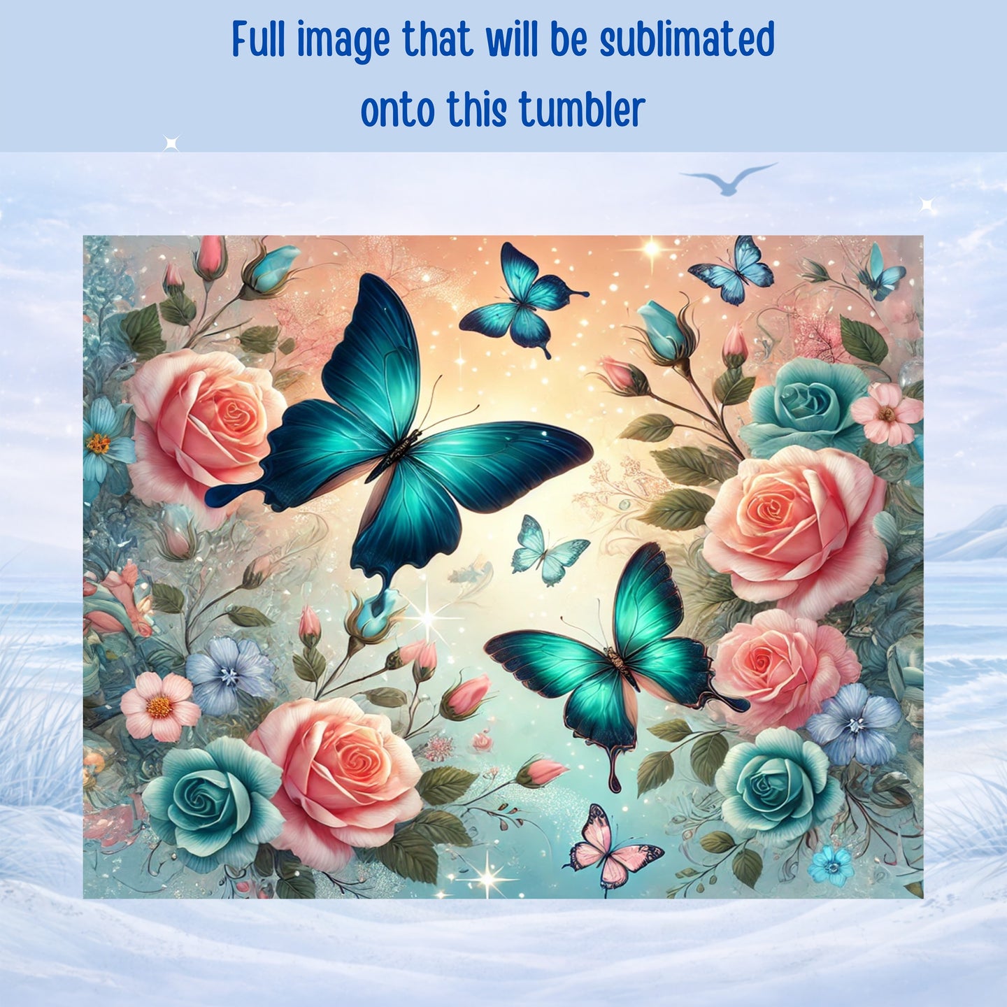 butterfly and roses stainless steel tumbler