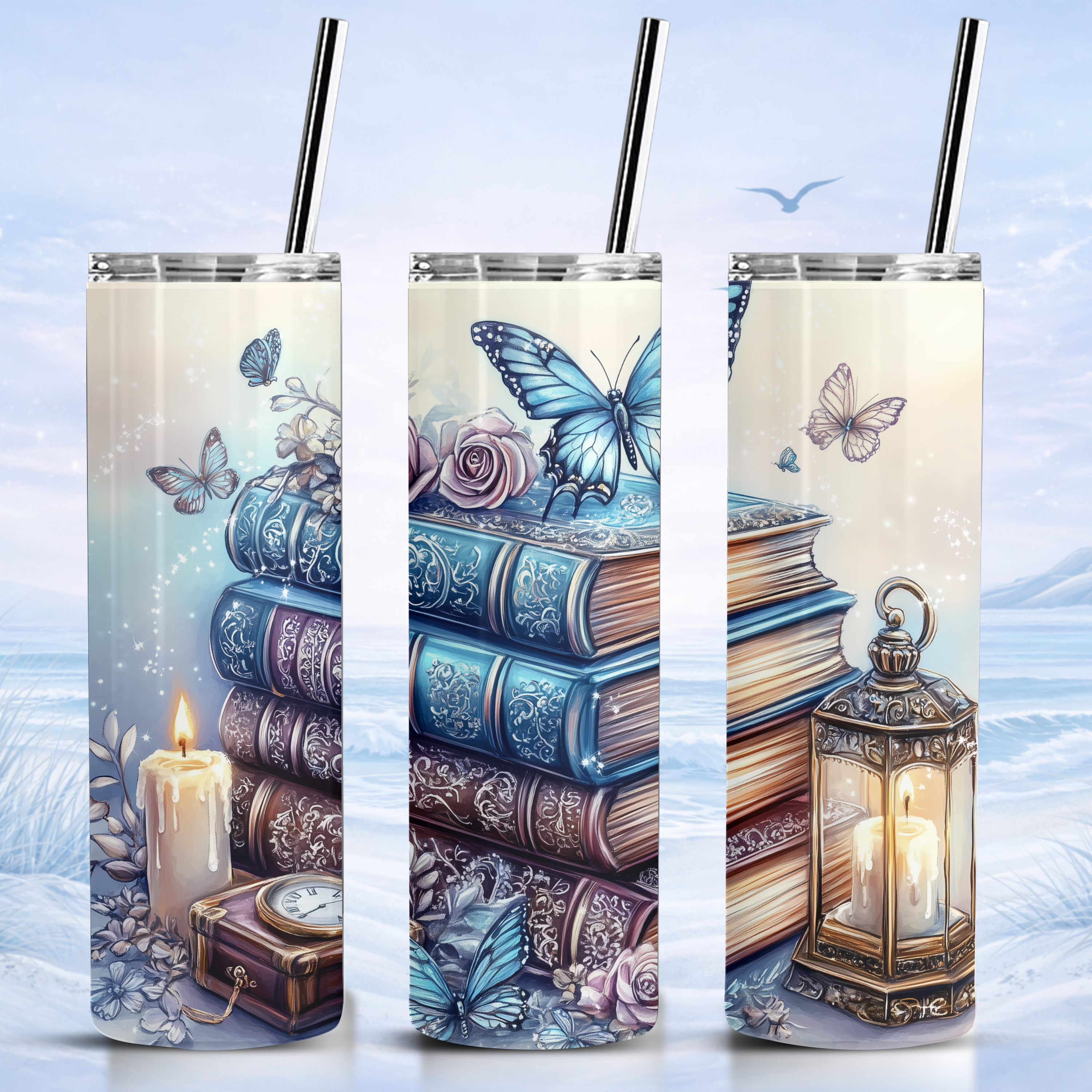 butterfly book tumbler vintage books candle aesthetic
