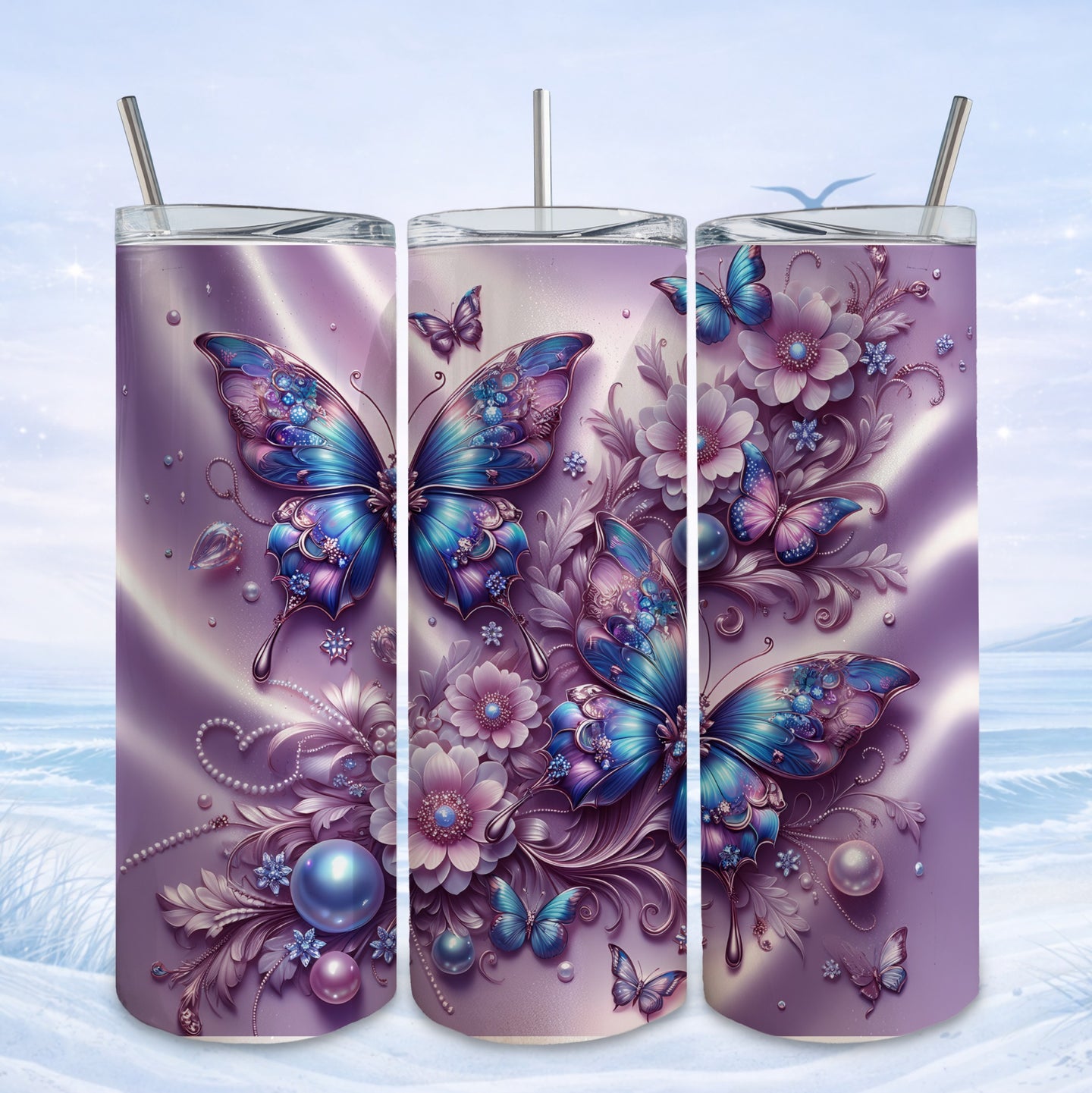 butterfly floral tumbler elegant design