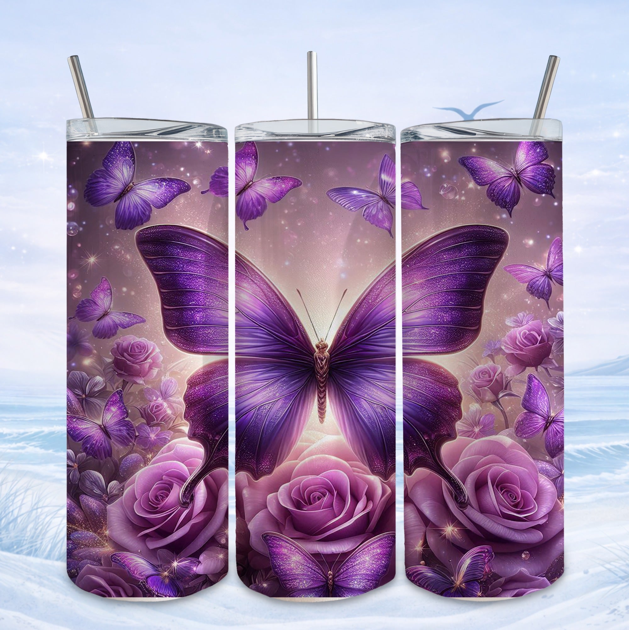 butterfly rose tumbler elegant floral design