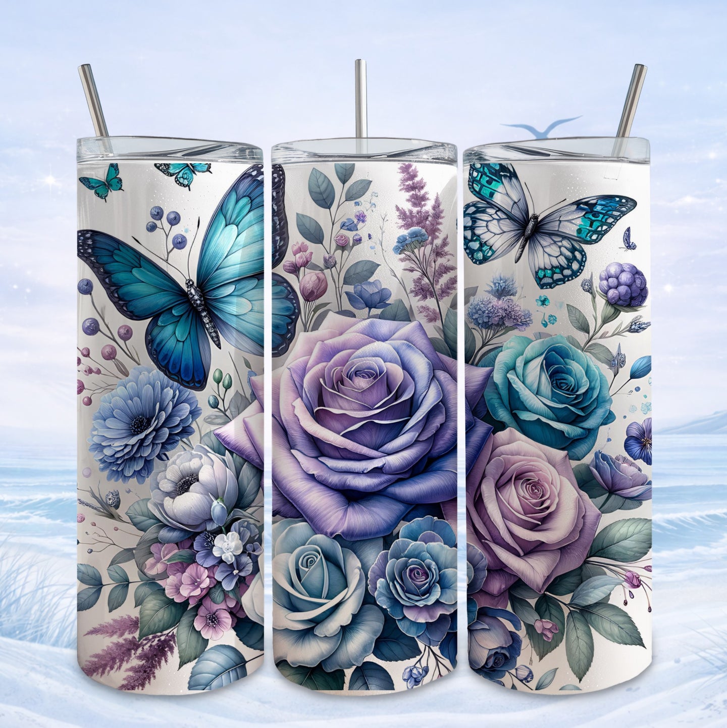 butterfly rose tumbler floral design