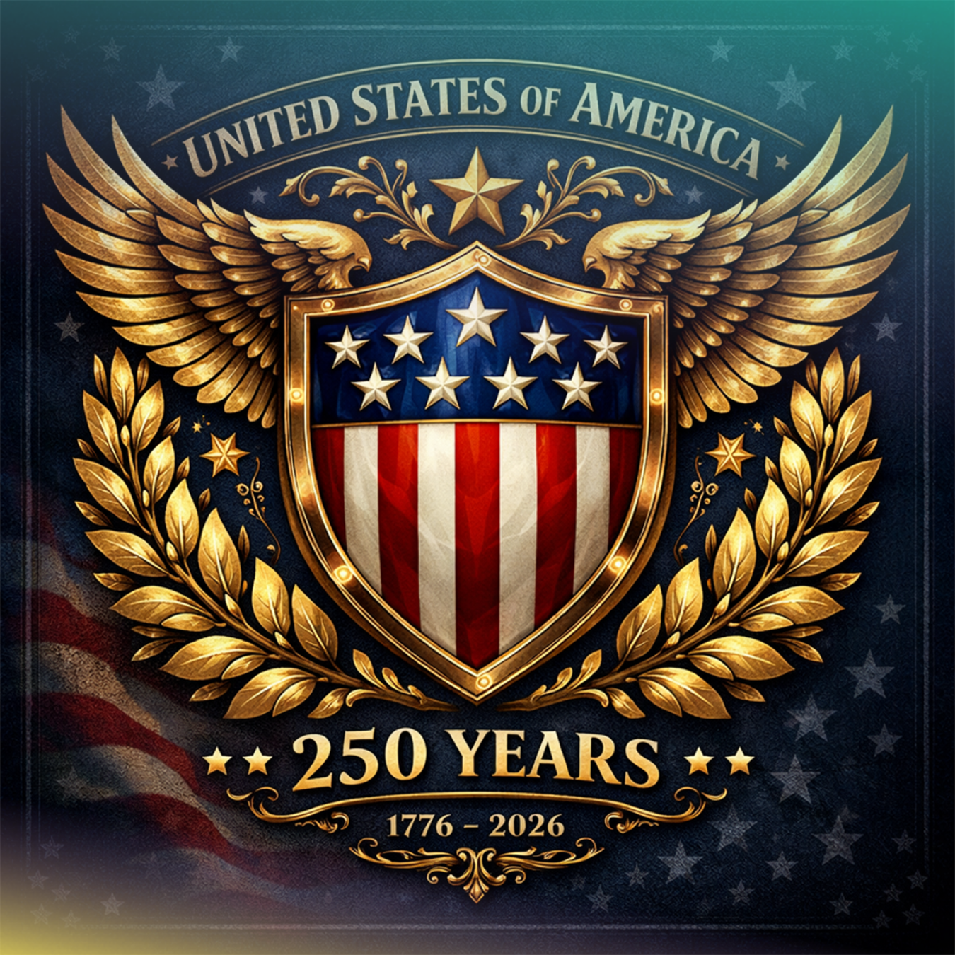 United States of America 250 Years 1776-2026 patriotic emblem.