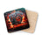 Playing cards ace, king, queen on a fiery background with spilled chips.