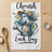 Bluebird wearing a straw hat sits on a watering can with text "Cherish Each Day".