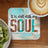 It is well with my SOUL text on a rustic wooden background with coffee and kiwi.