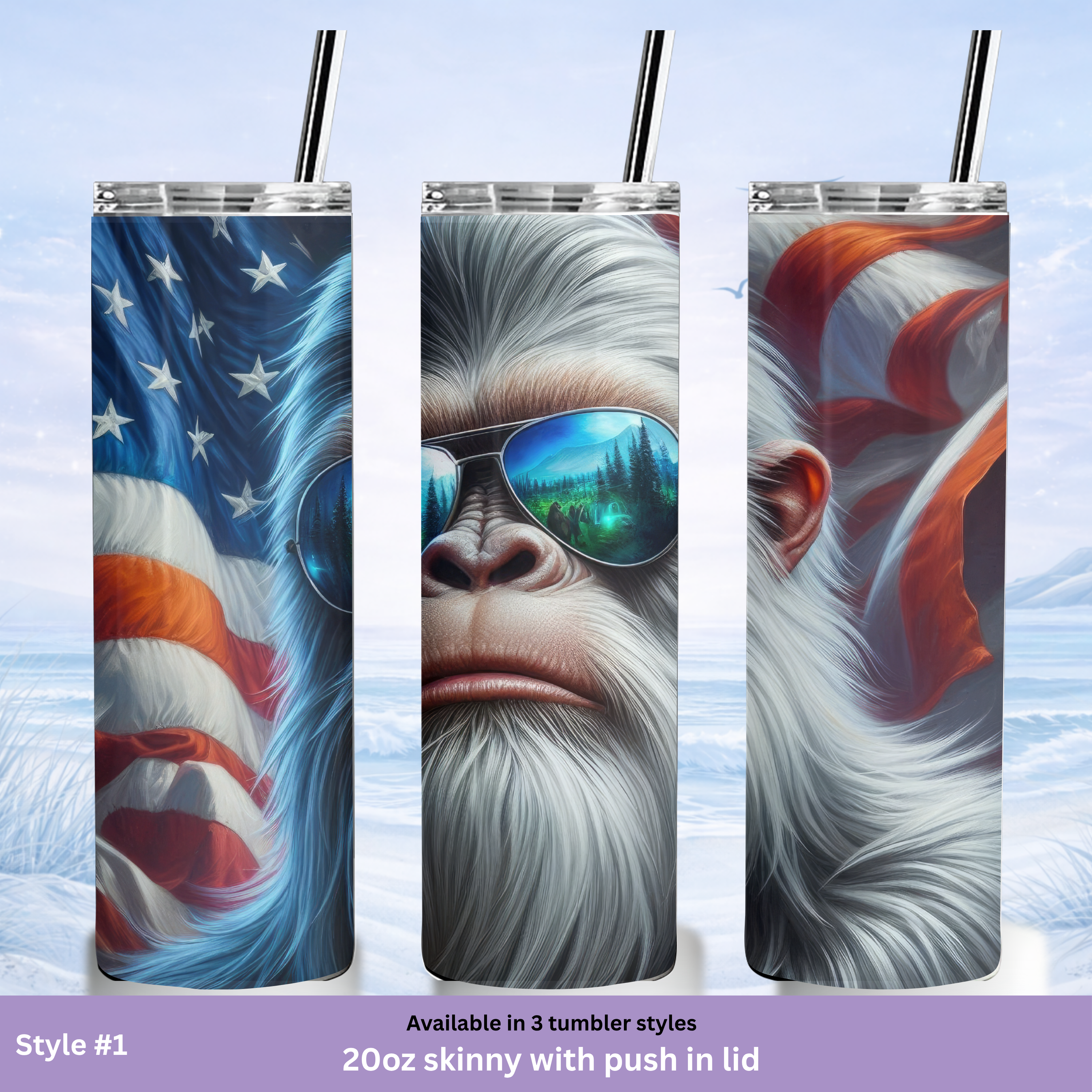 camping themed sasquatch tumbler with straw