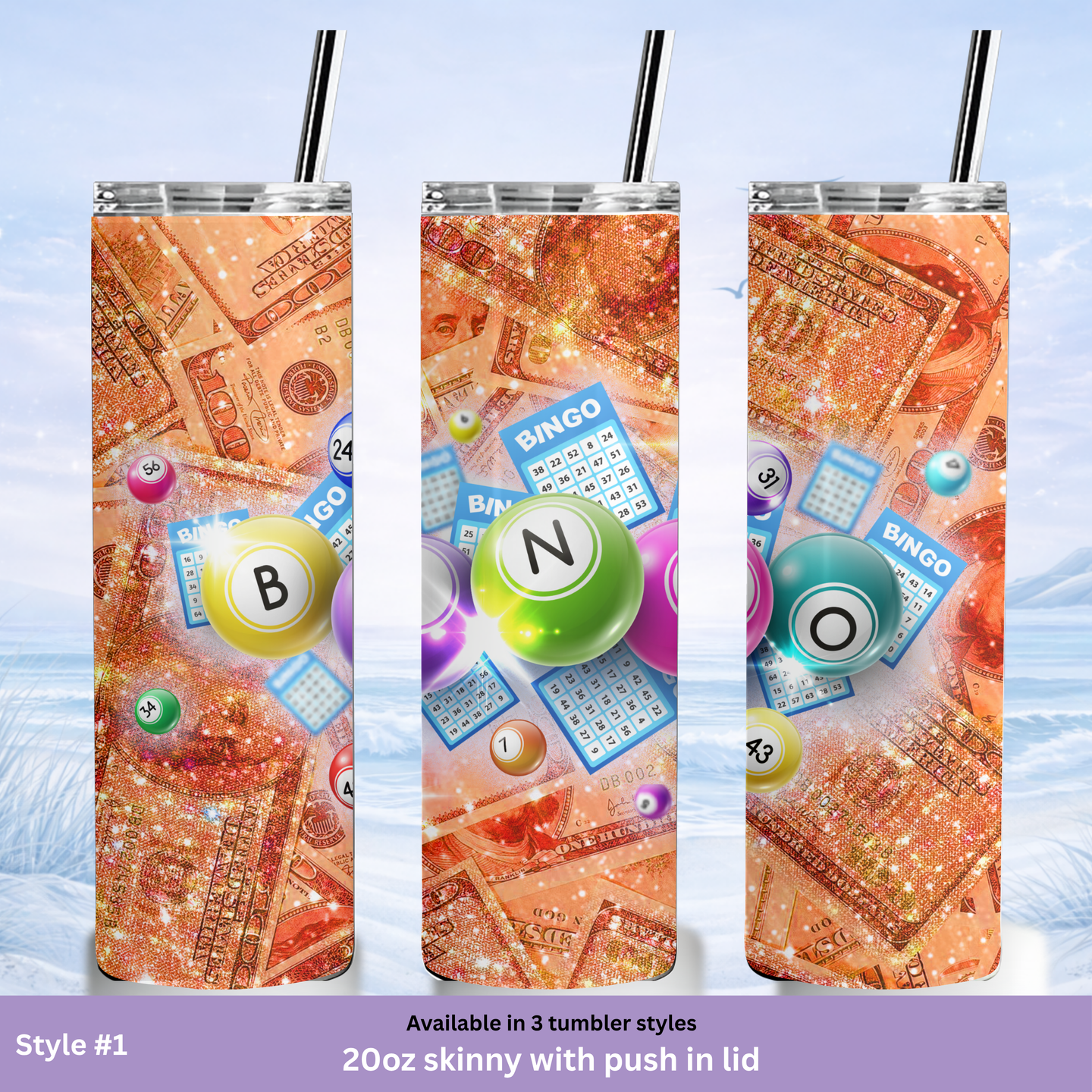 casino bingo tumbler with straw
