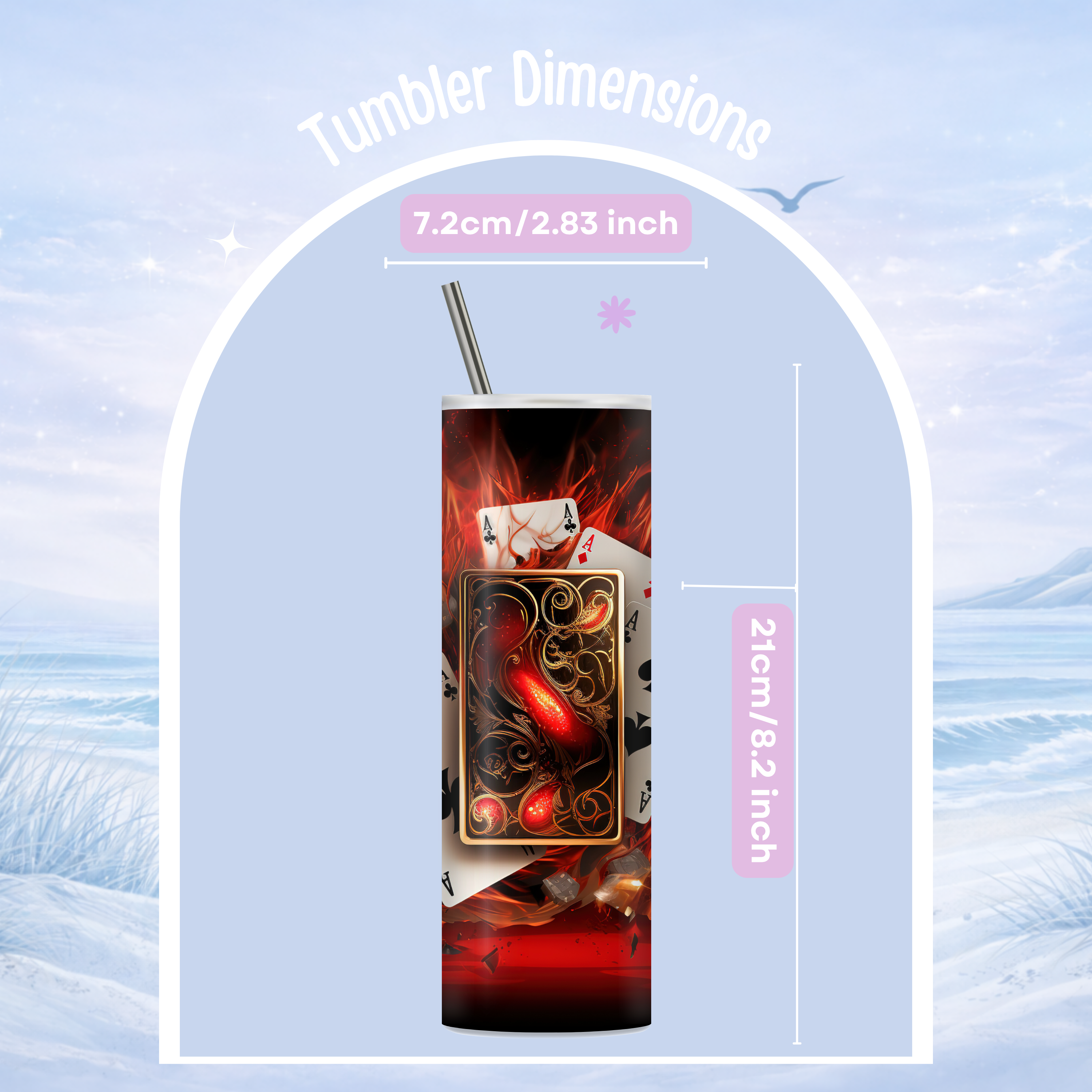 casino cards fire drink tumbler