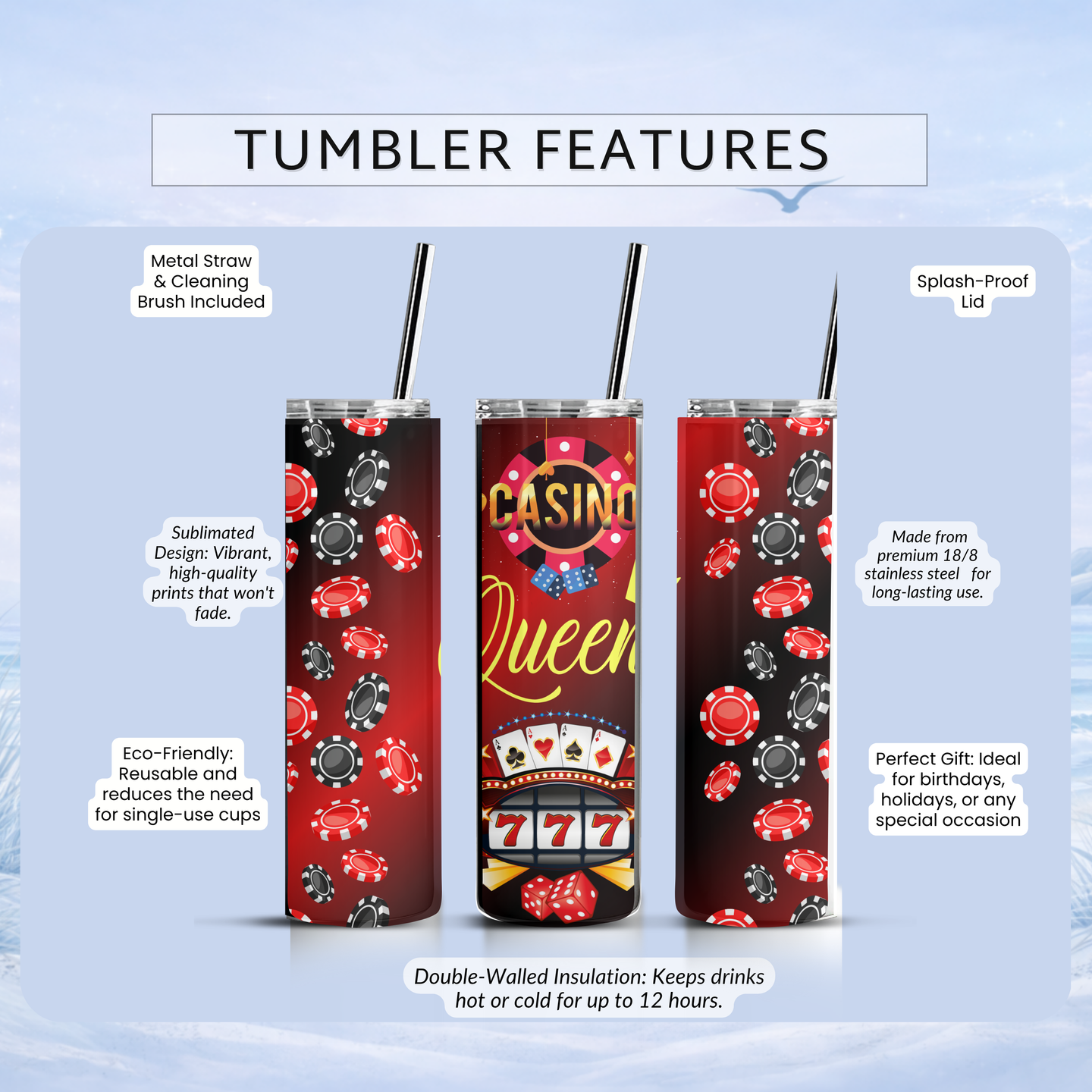 casino chips tumbler insulated cup