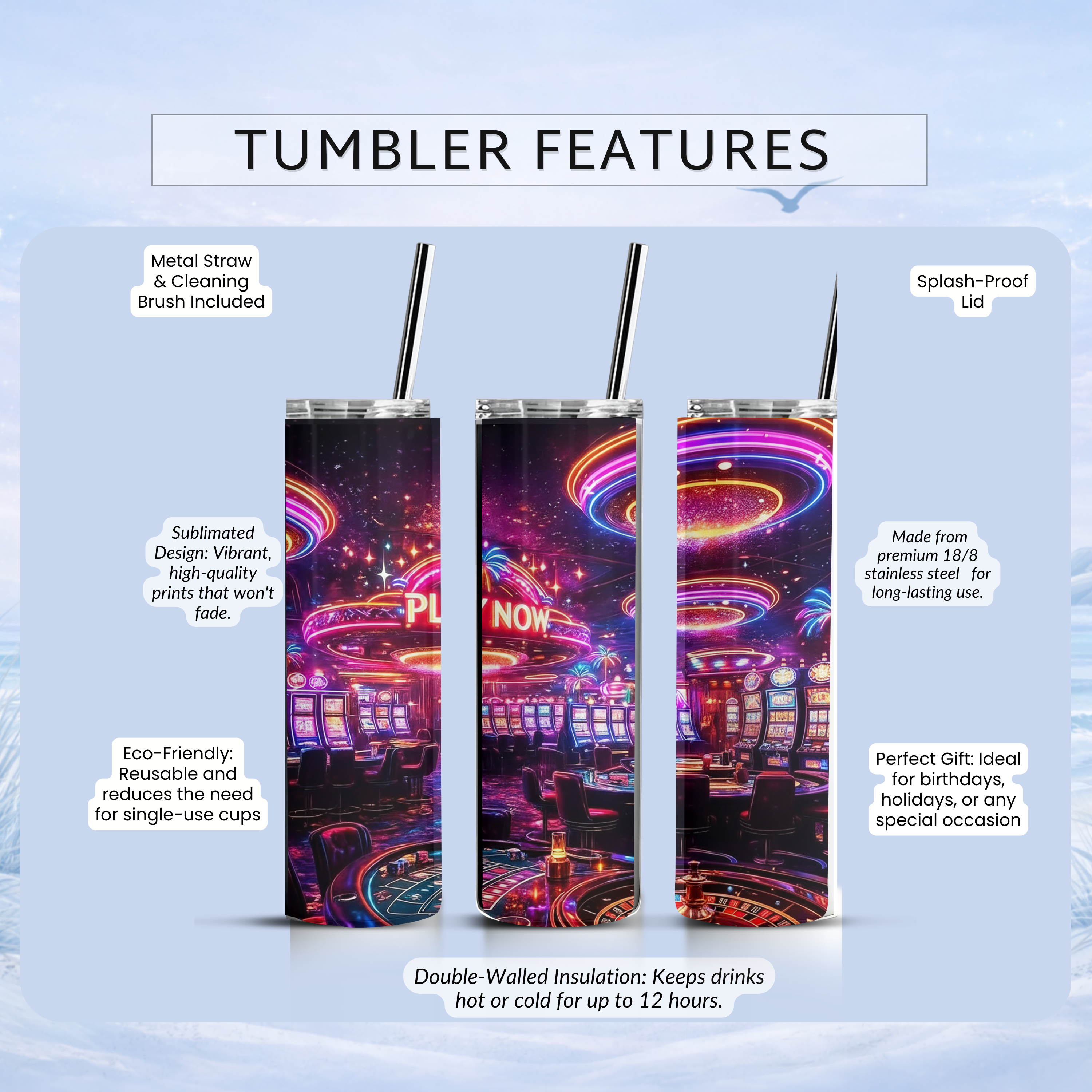 casino scene insulated tumbler cup