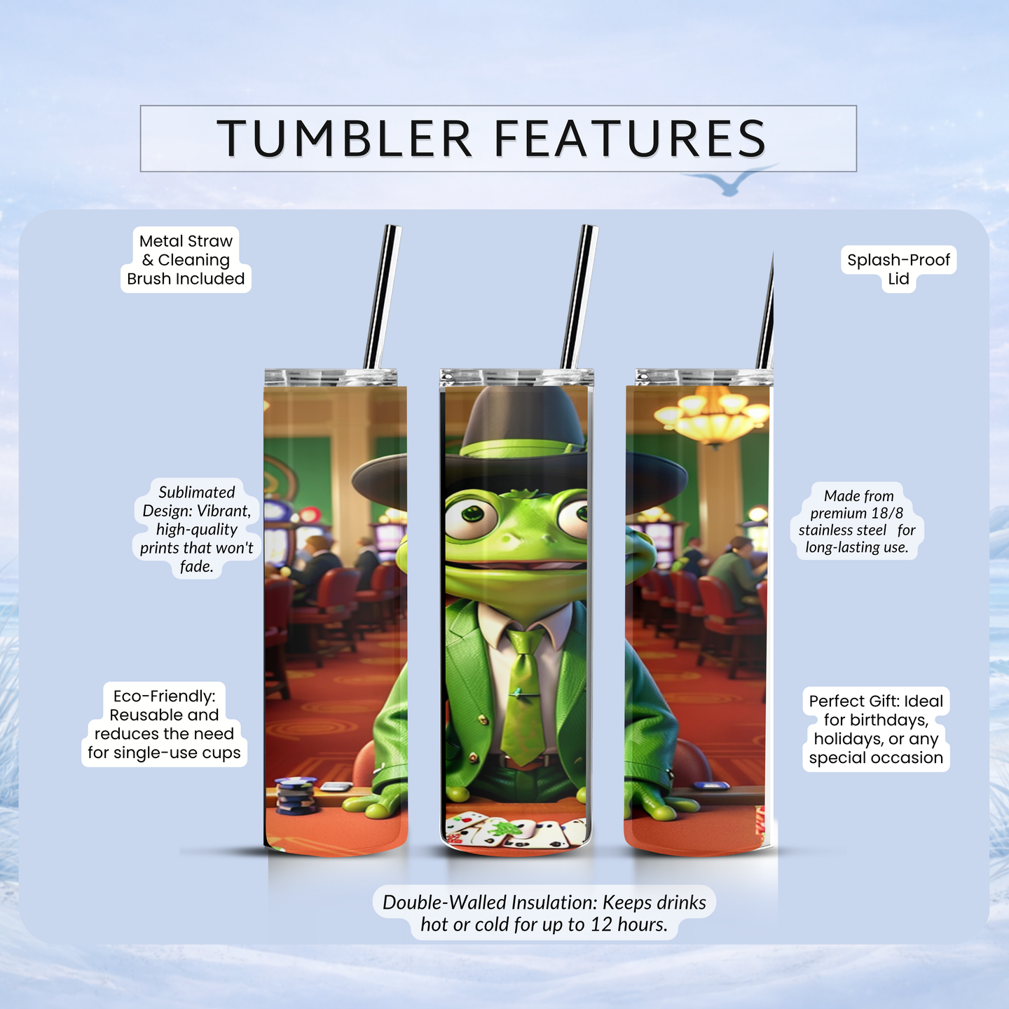 casino themed frog insulated tumbler